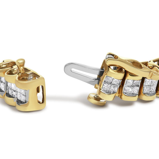 14K Gold 3.0 Cttw Princess Cut Quad Invisible Set Tennis Bracelet (H-I Color, SI1-SI2 Clarity) - 7”