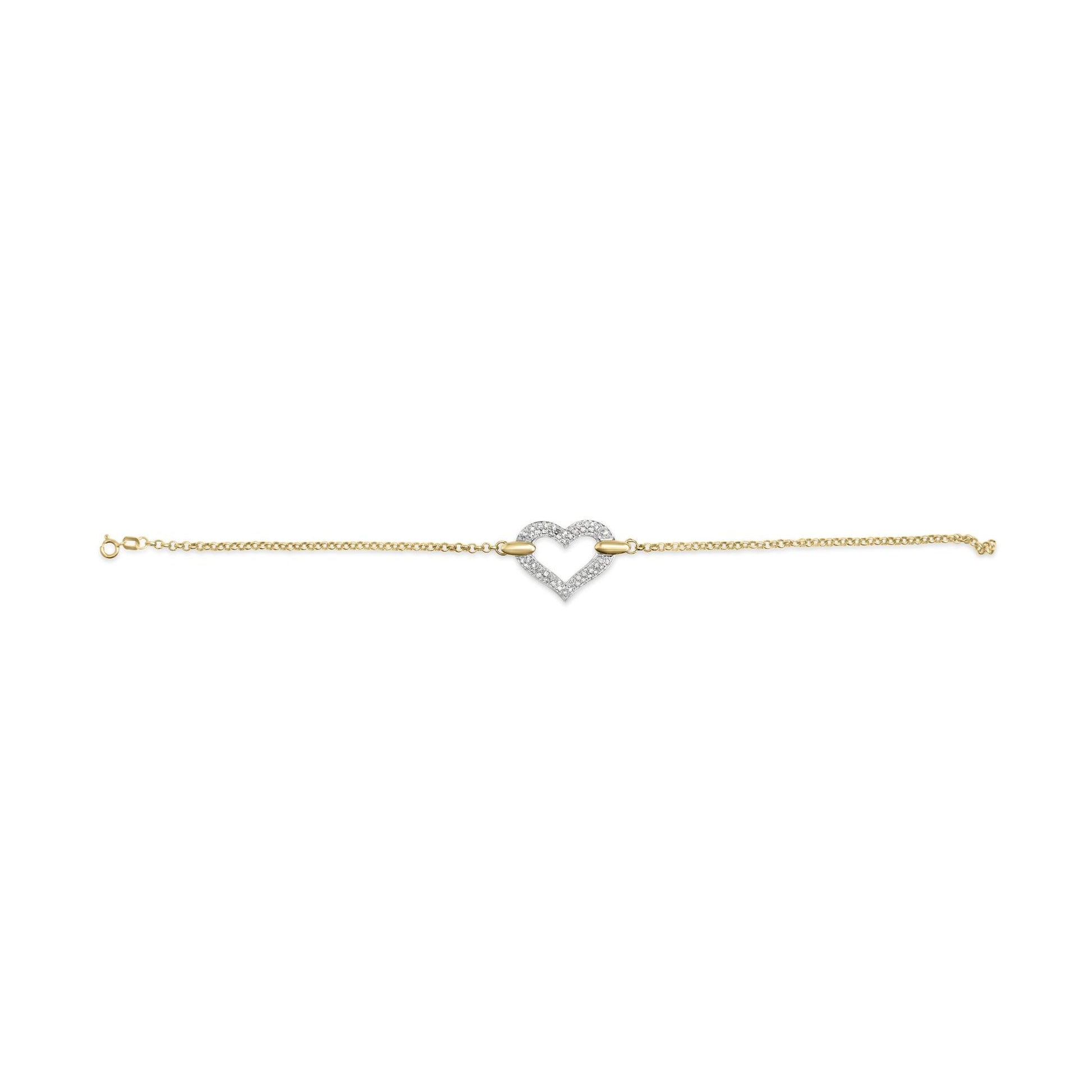 10K Two Tone Gold 1/4 Cttw Diamond Encrusted Heart Charm 7" Bracelet (H-I Color, I1-I2 Clarity)-1