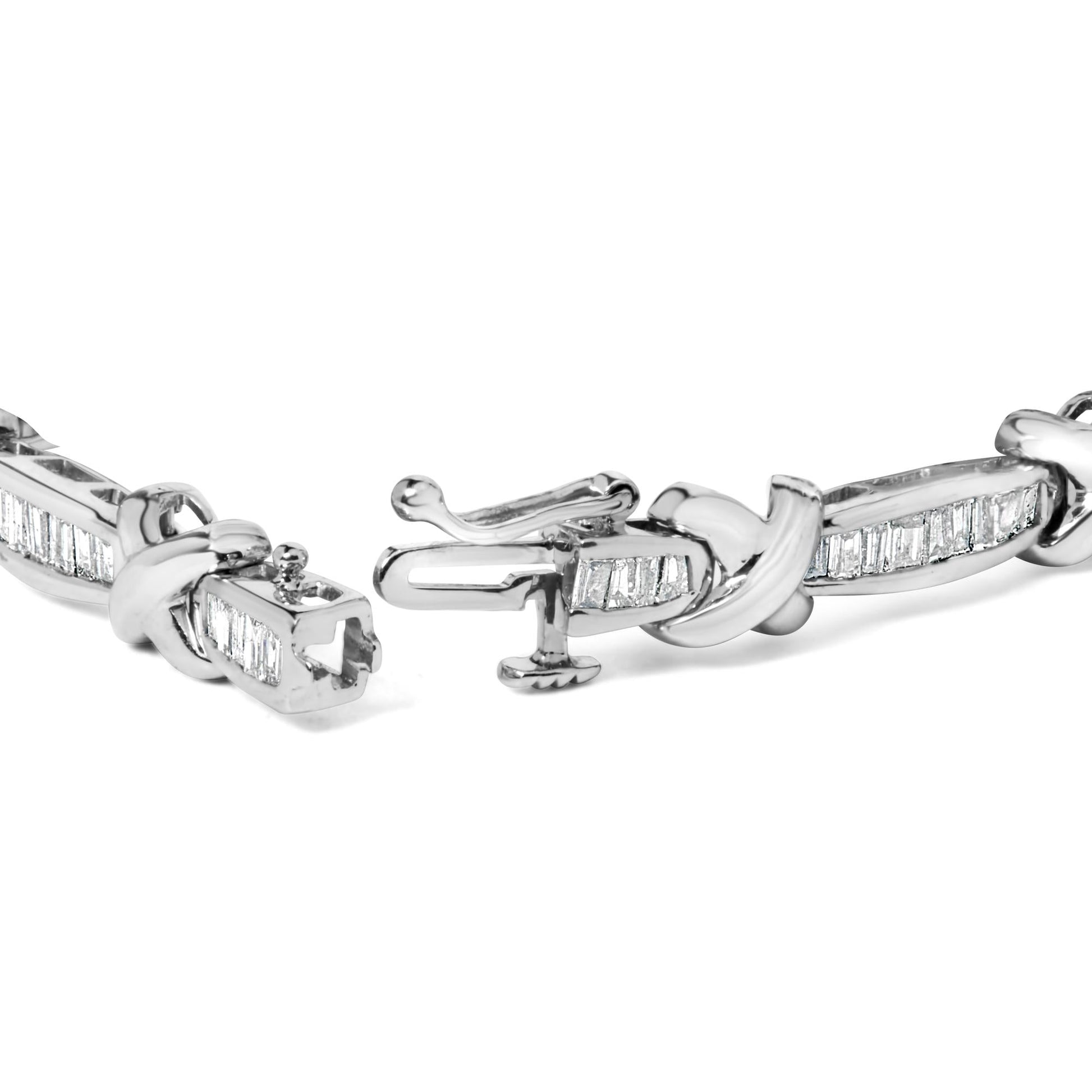 14K White Gold Baguette-Cut Diamond X-Link Bracelet (2.00 cttw, H-I Color, I1-I2 Clarity)-1