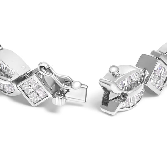 14K White Gold 8 5/8ct Cttw Princess and Baguette Diamond Geometric Twist Link Bracelet (G-H Color, VS1-VS2 Clarity) - 7"