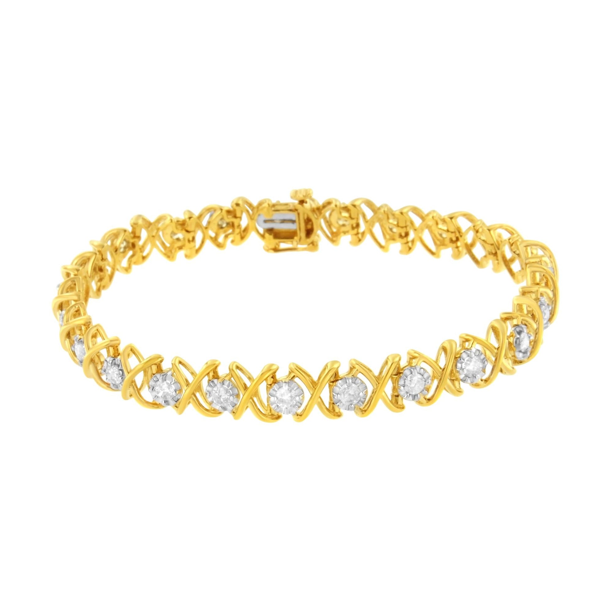 10K Yellow Gold Plated Sterling Silver 2 cttw Diamond "XOXO" Bracelet (J-K Clarity, I1-I2 Color) - Size 7.25"-1