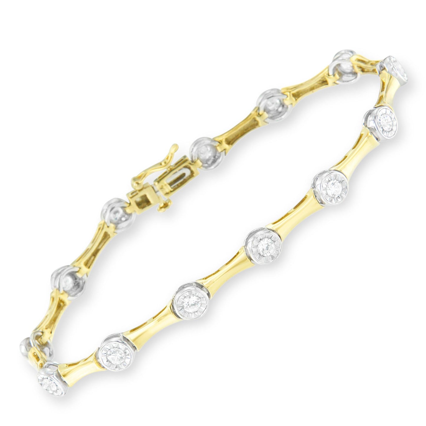 10K Yellow Gold Flashed .925 Sterling Silver 1.0 Cttw Miracle Set Round-Cut Diamond Bezel Style Link Bracelet (I-J Color, I1-I2 Clarity) - 7"-1