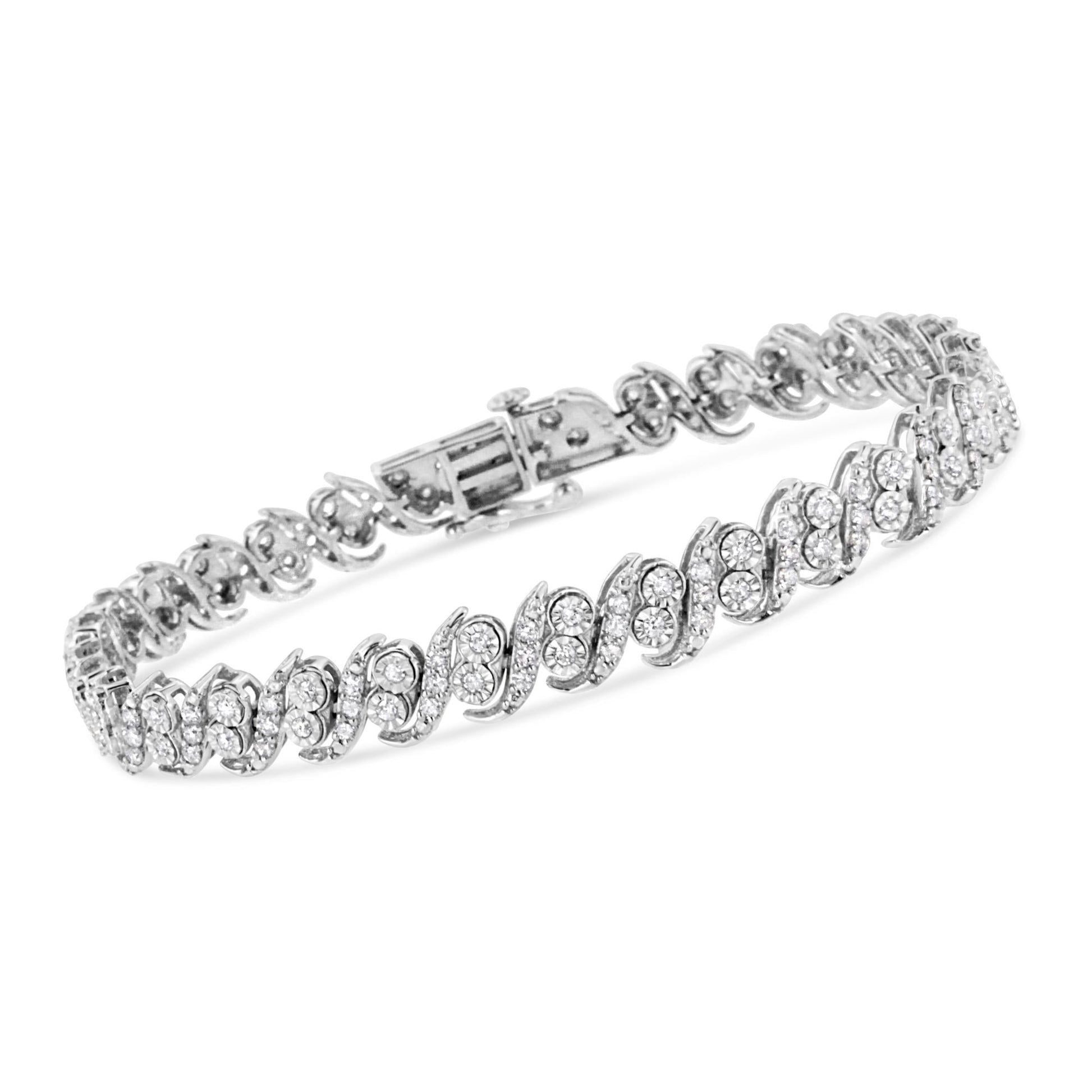 .925 Sterling Silver 2.0 Cttw Round-Cut Diamond "S" Link Bracelet (I-J Color, I3 Clarity) - 7.25"-1