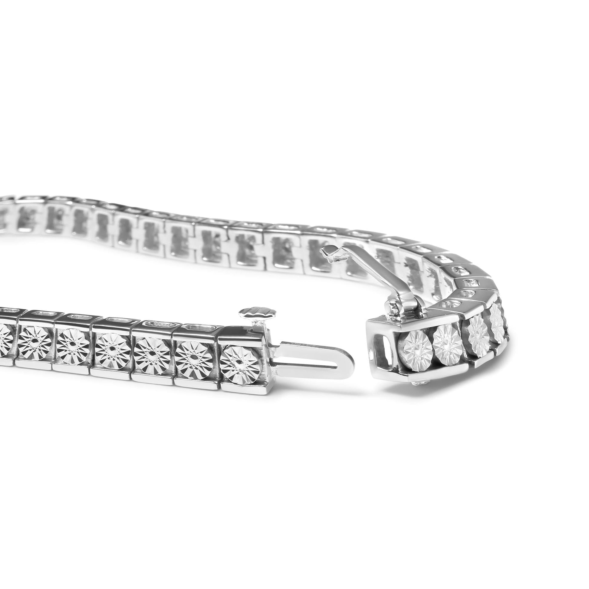 .925 Sterling Silver 1/4 Cttw Miracle Set Diamond and Bead Link 7.25" Tennis Bracelet (I-J Color, I2-I3 Clarity)-1