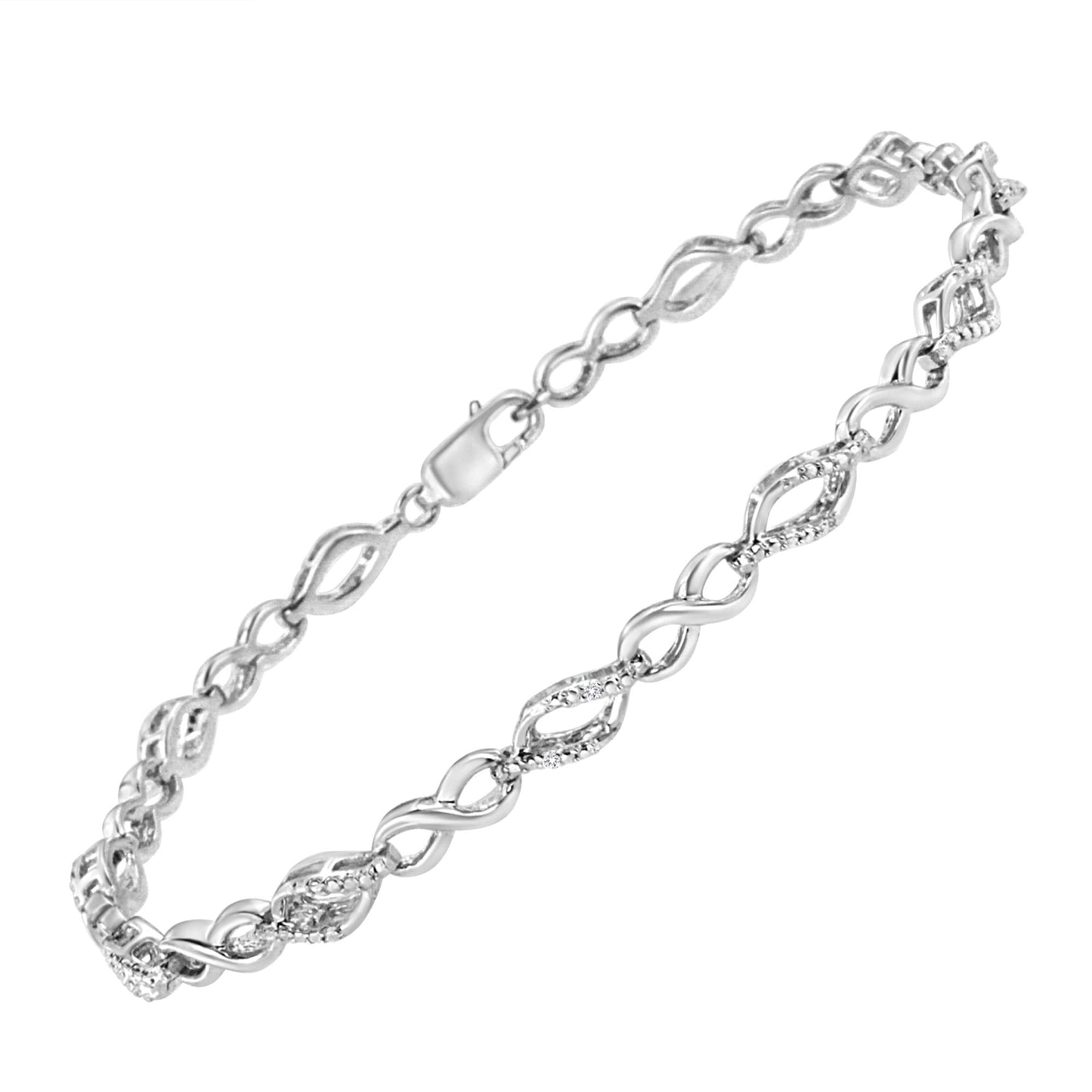 .925 Sterling Silver Diamond Accent Alternating Infinity Shape and Pear Shape Link Bracelet (I-J Color, I3 Clarity) - 7.25" Inches-1