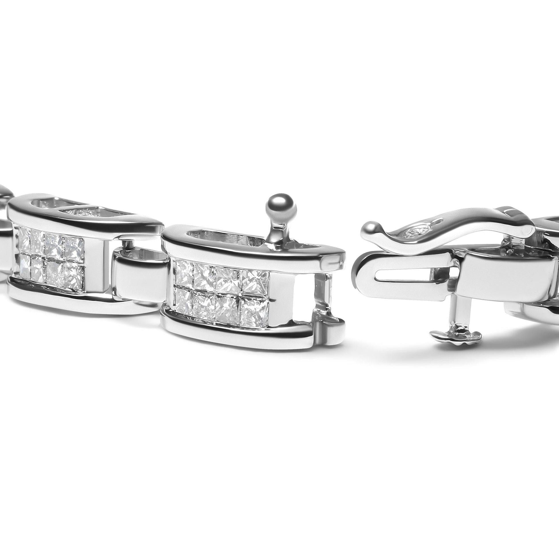 14K White Gold 3.0 Cttw Invisible Set Princess Cut Diamond Link and Buckle 7.25" Tennis Bracelet (I-J Color, I1-I2 Clarity)-1