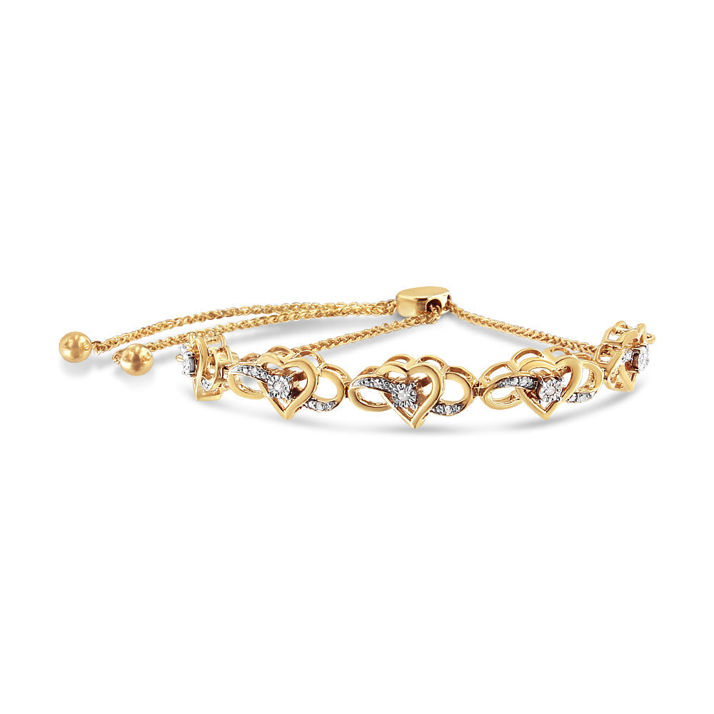 14K Yellow Gold Plated .925 Sterling Silver 1/10 Cttw Diamond Infinity Heart Shaped 4”-10” Adjustable Bolo Bracelet (H-I Color, I2-I3 Clarity)-1