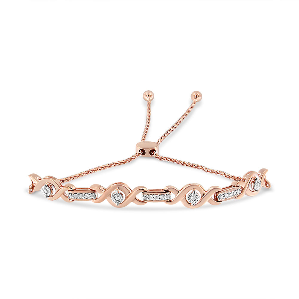 .925 Sterling Silver Channel Set Diamond Accent Twist 4”-10” Adjustable Bolo Bracelet (I-J Color, I3 Clarity)-2