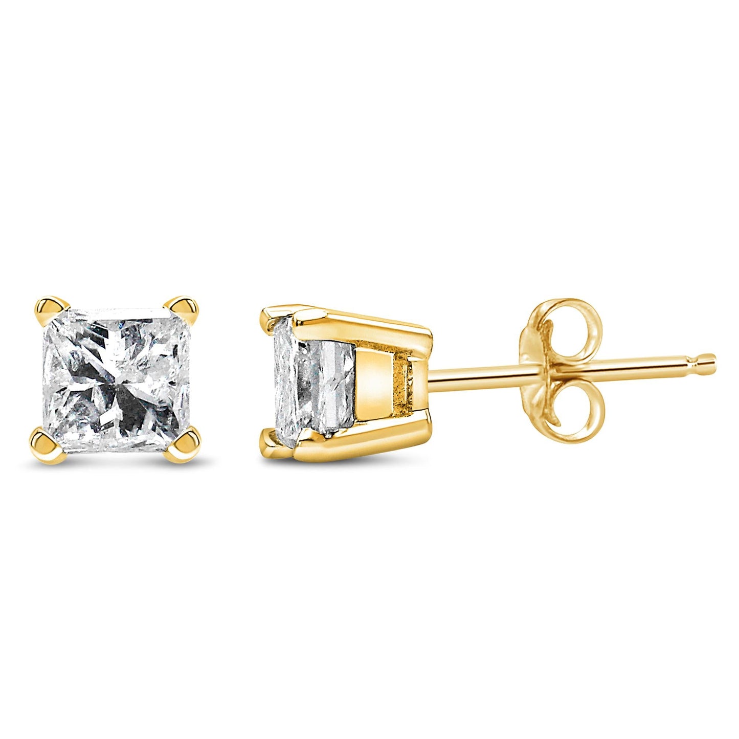 IGI Certified 14k Yellow Gold 1/2 cttw 4-Prong Set Princess-Cut Solitaire Diamond Push Back Stud Earrings (M-N Color, SI2-I1 Clarity)-1