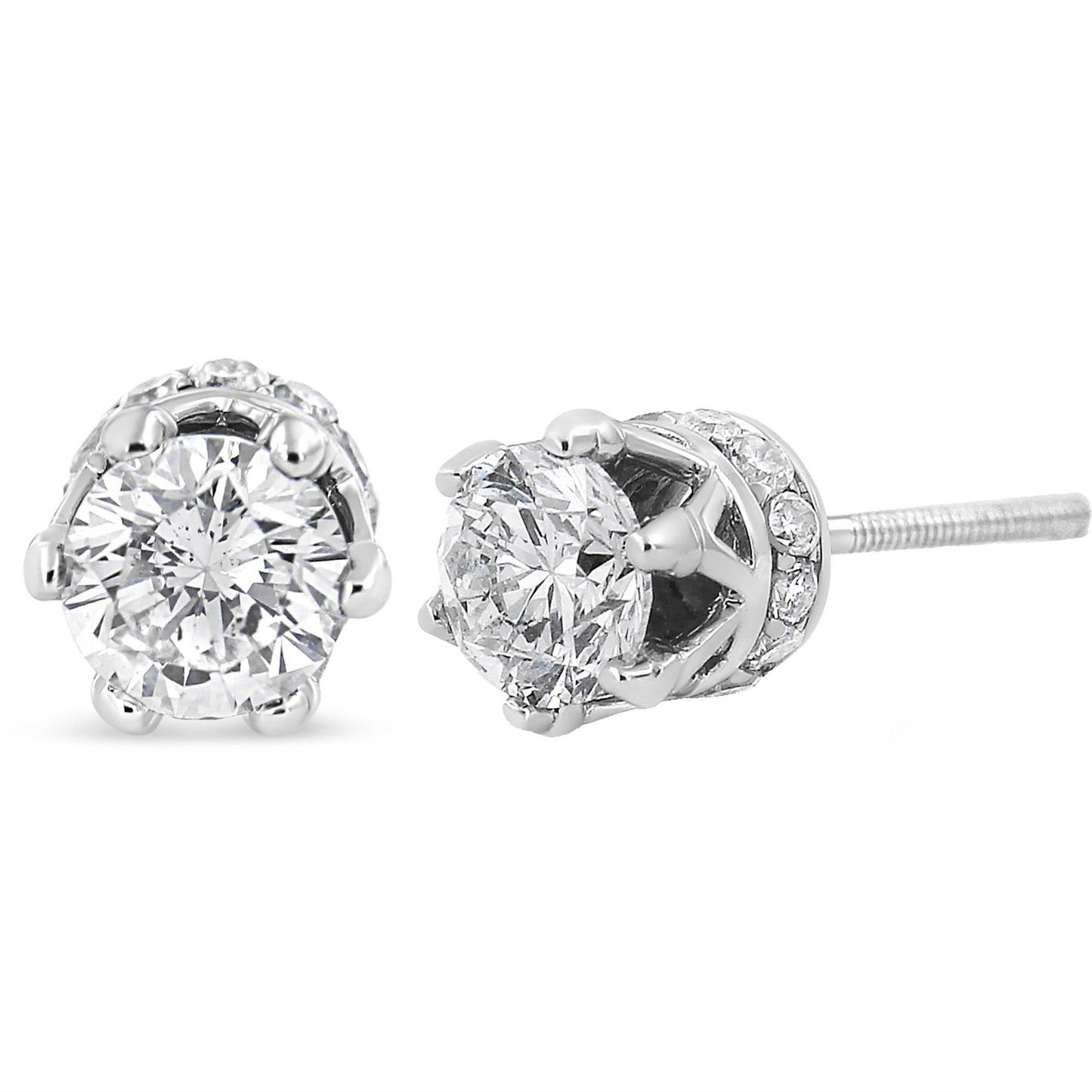 14K White Gold 2.0 Cttw Round Cut Prong-Set Diamond Crown Stud Earring (I-J Color, I1-I2 Clarity)-1