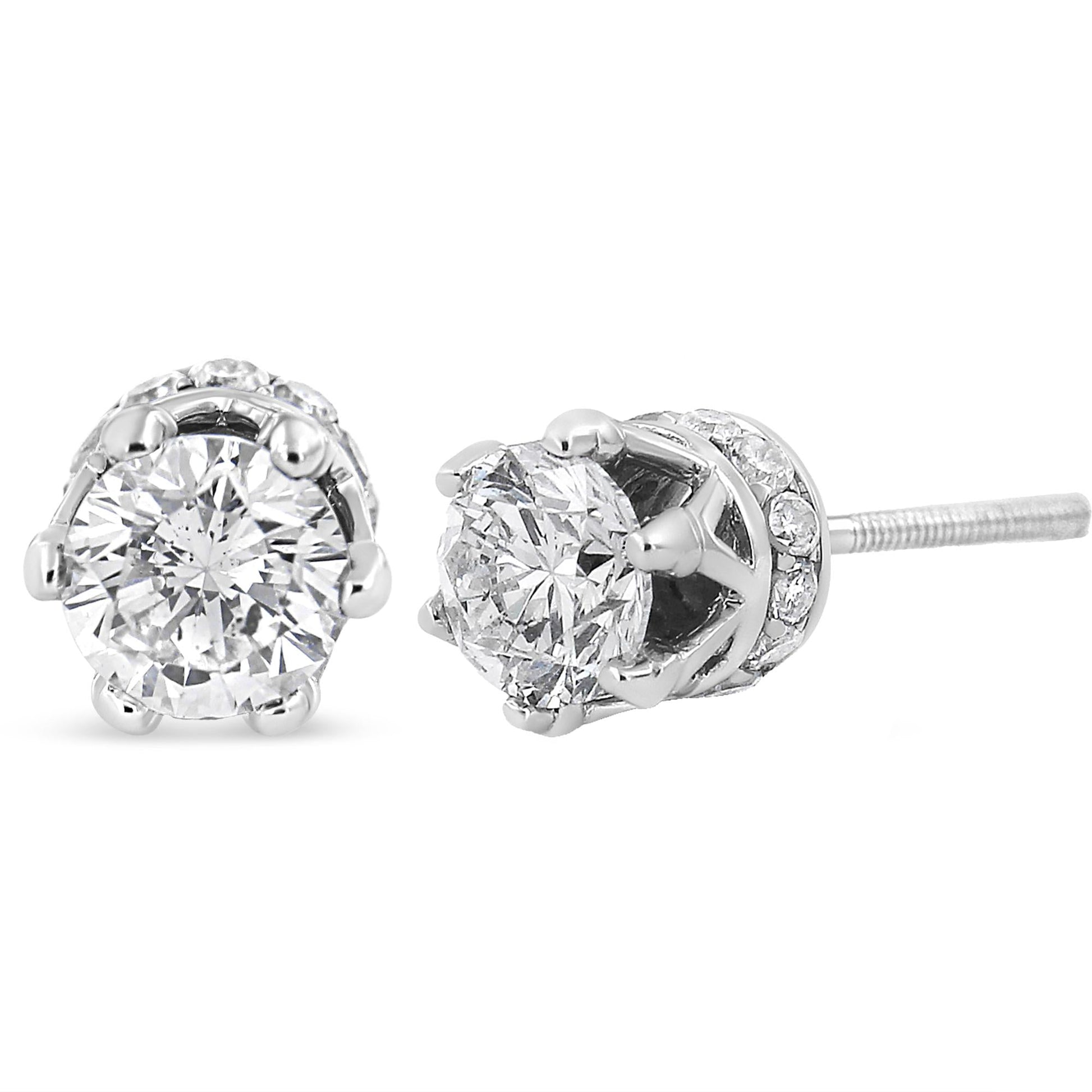 14K White Gold 2.0 Cttw Round Cut Prong-Set Diamond Crown Stud Earring (I-J Color, I1-I2 Clarity)-1