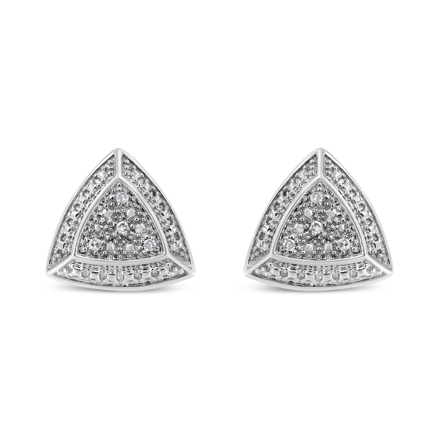 .925 Sterling Silver Diamond-Accented Trillion Shaped 4-Stone Halo-Style Stud Earrings (H-I Color, I2-I3 Clarity)-1