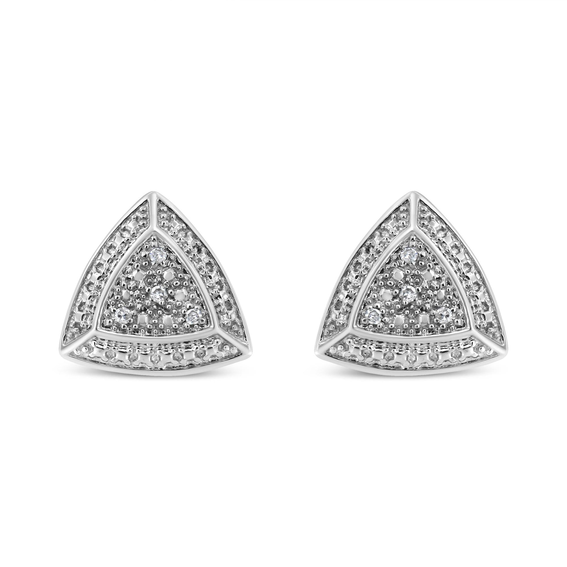 .925 Sterling Silver Diamond-Accented Trillion Shaped 4-Stone Halo-Style Stud Earrings (H-I Color, I2-I3 Clarity)-1