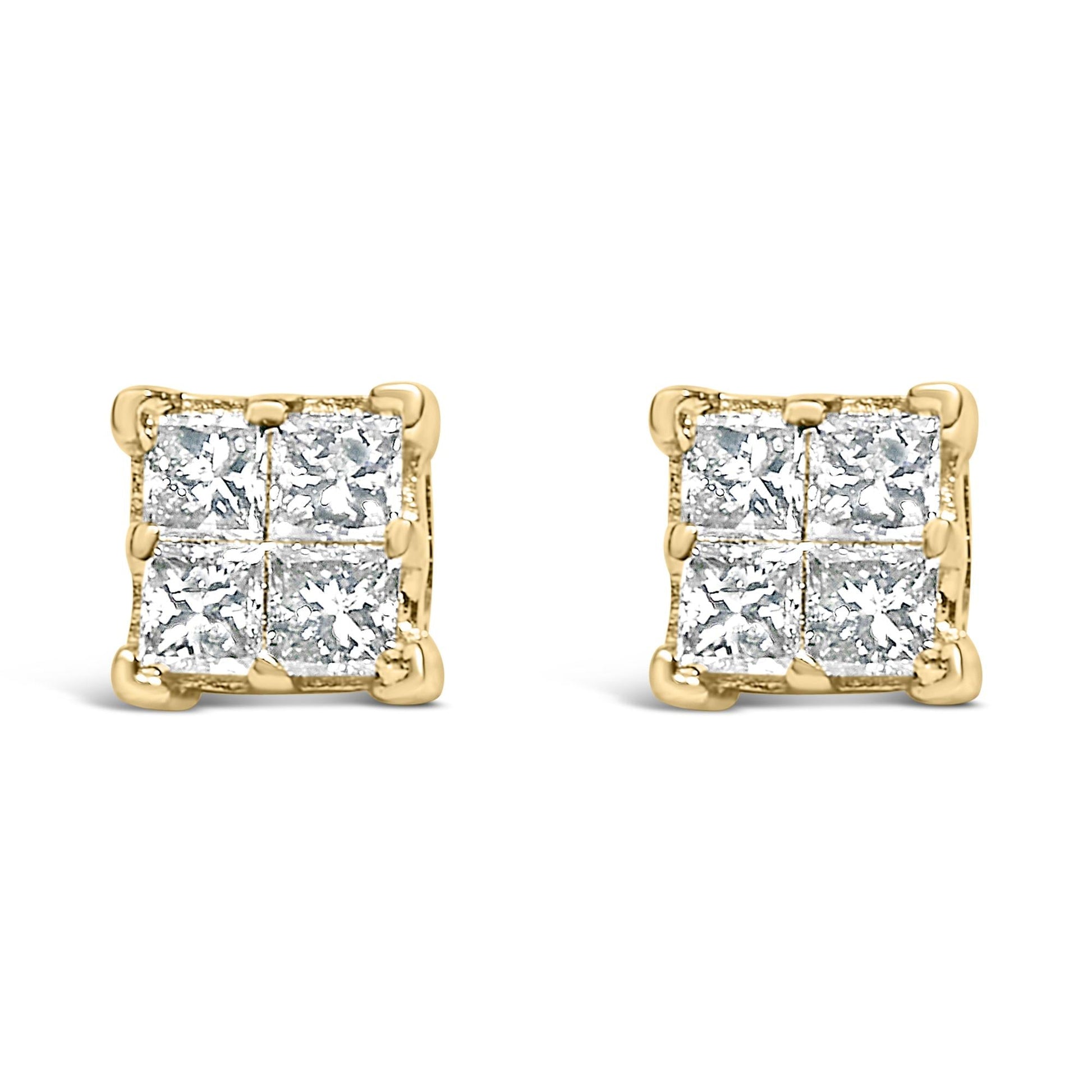 14K Yellow Gold 1/2 Cttw Invisible Set Princess Diamond Composite Square Stud Earring (K-L Color, SI1-SI2 Clarity)-1