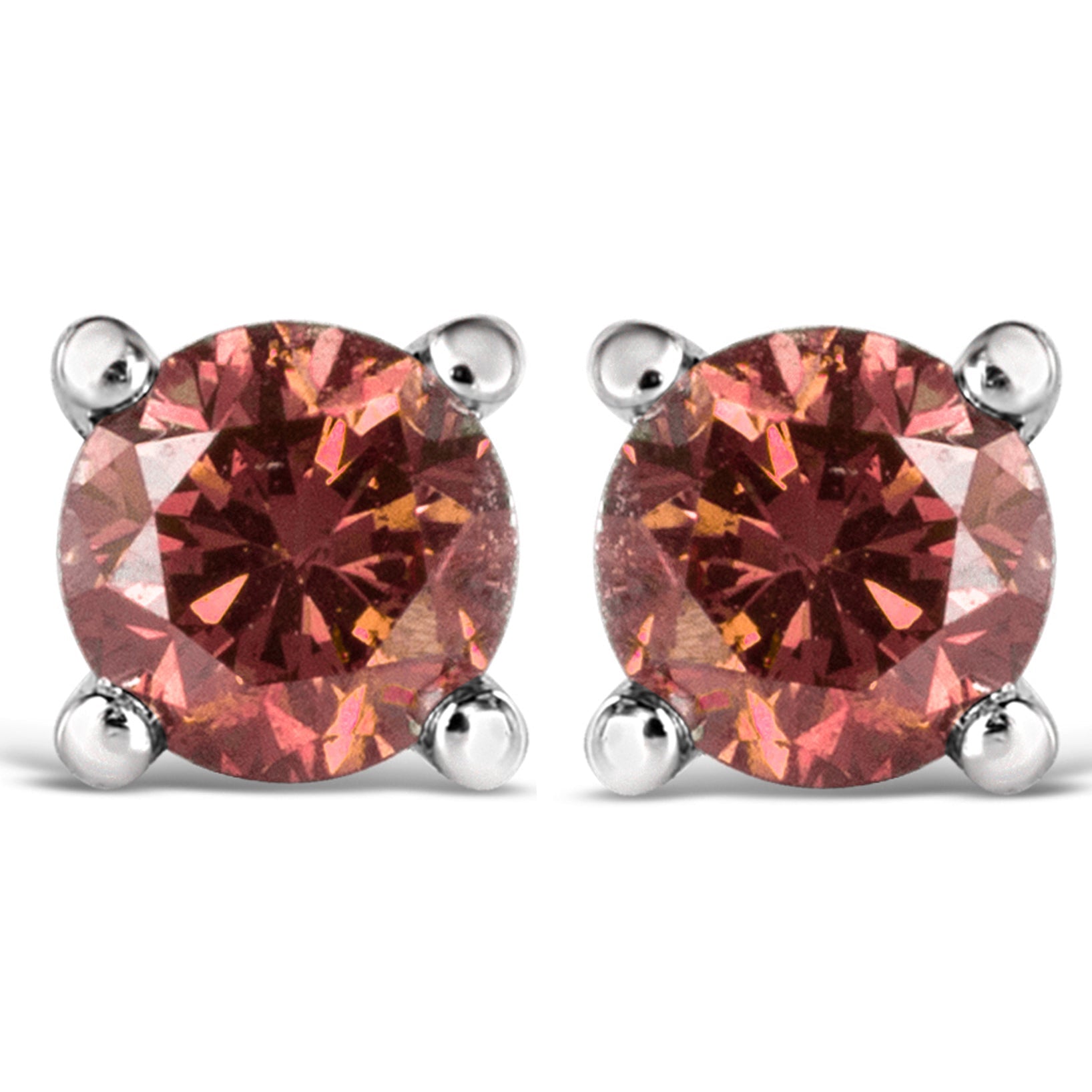 10K White Gold 1/2 Cttw Lab Created Round Brilliant Cut Pink Diamond Classic 4-Prong Solitaire Stud Earrings (Fancy Pink Color, VVS2-VS1 Clarity)-1