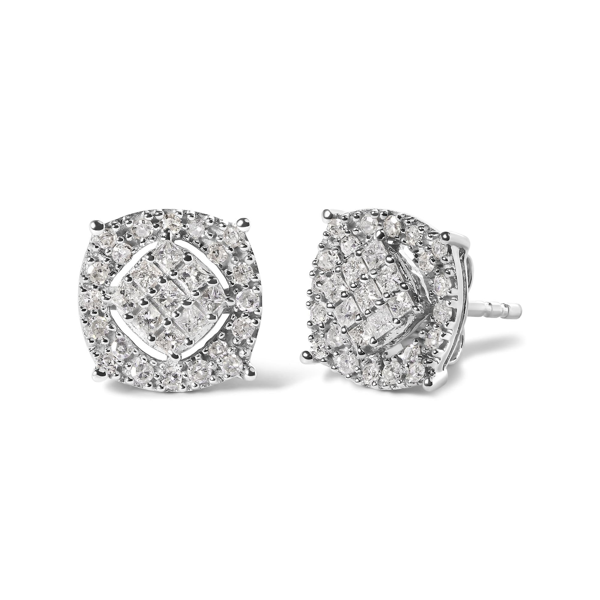 10K White Gold 1/2 Cttw Diamond Cushion Shaped Composite Stud Earrings (I-J Color, I1-I2 Clarity)-1