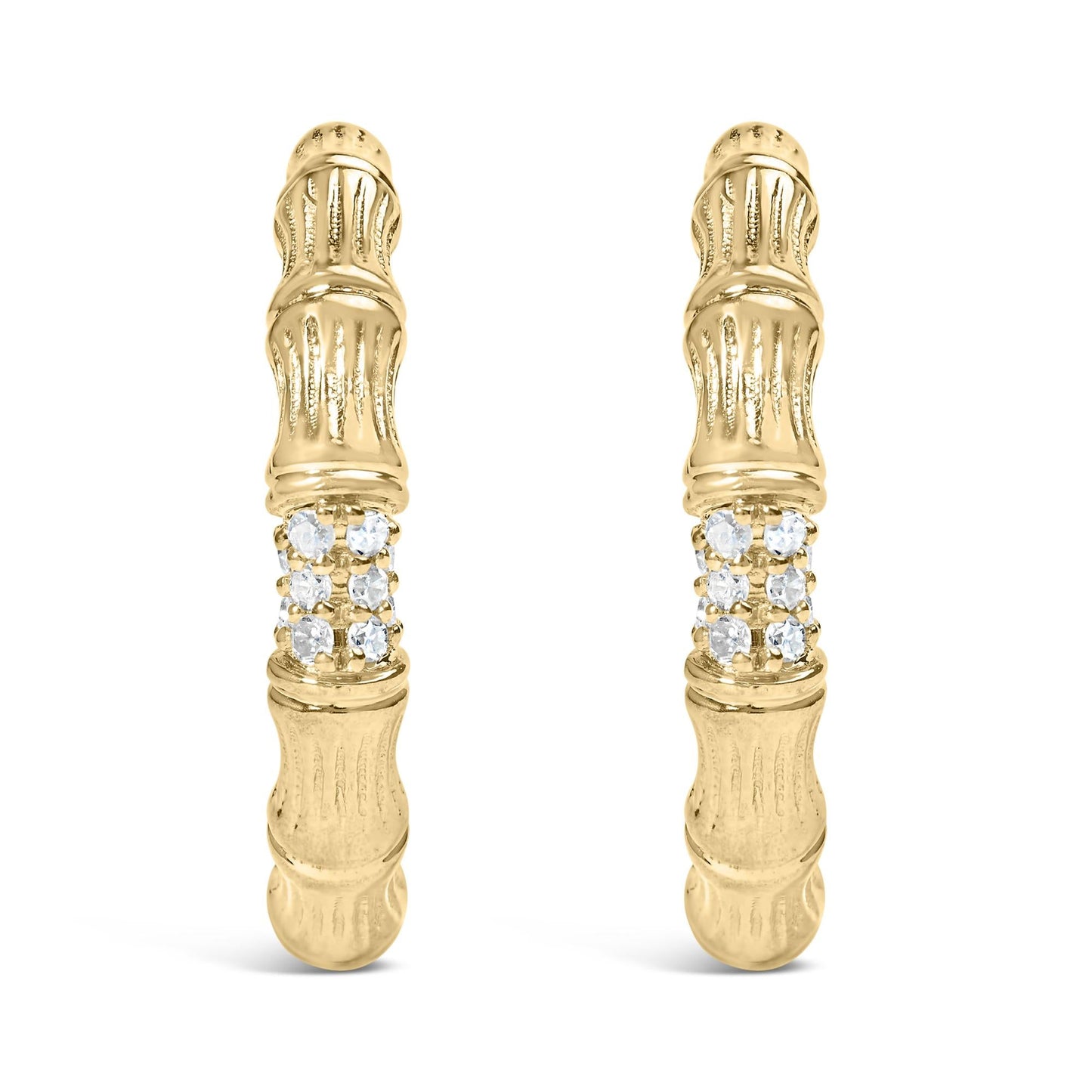14K Yellow Gold Plated .925 Sterling Silver 1/6 Cttw Hammered J Hoop Earrings (H-I Color, I1-I2 Clarity)-1