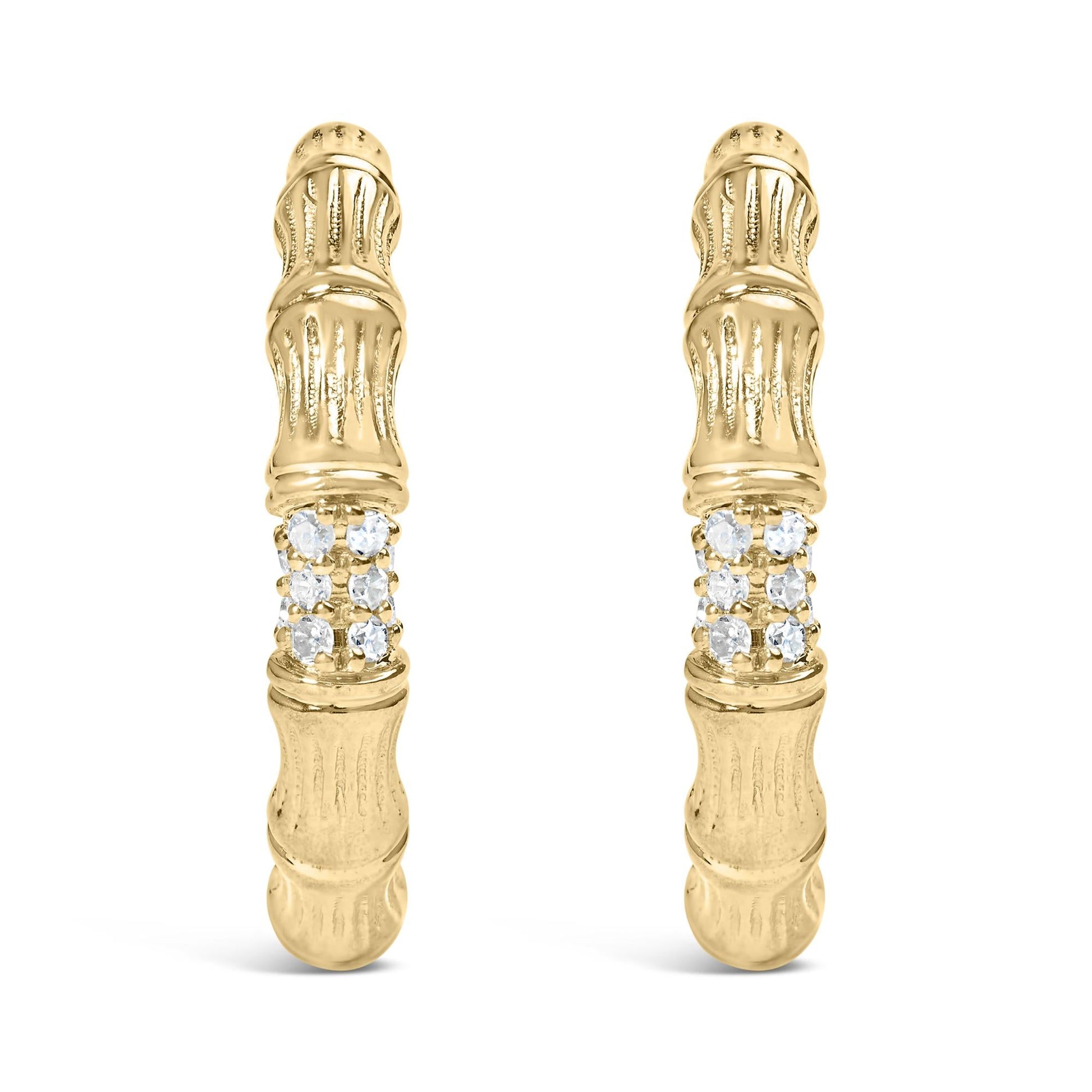 14K Yellow Gold Plated .925 Sterling Silver 1/6 Cttw Hammered J Hoop Earrings (H-I Color, I1-I2 Clarity)-1