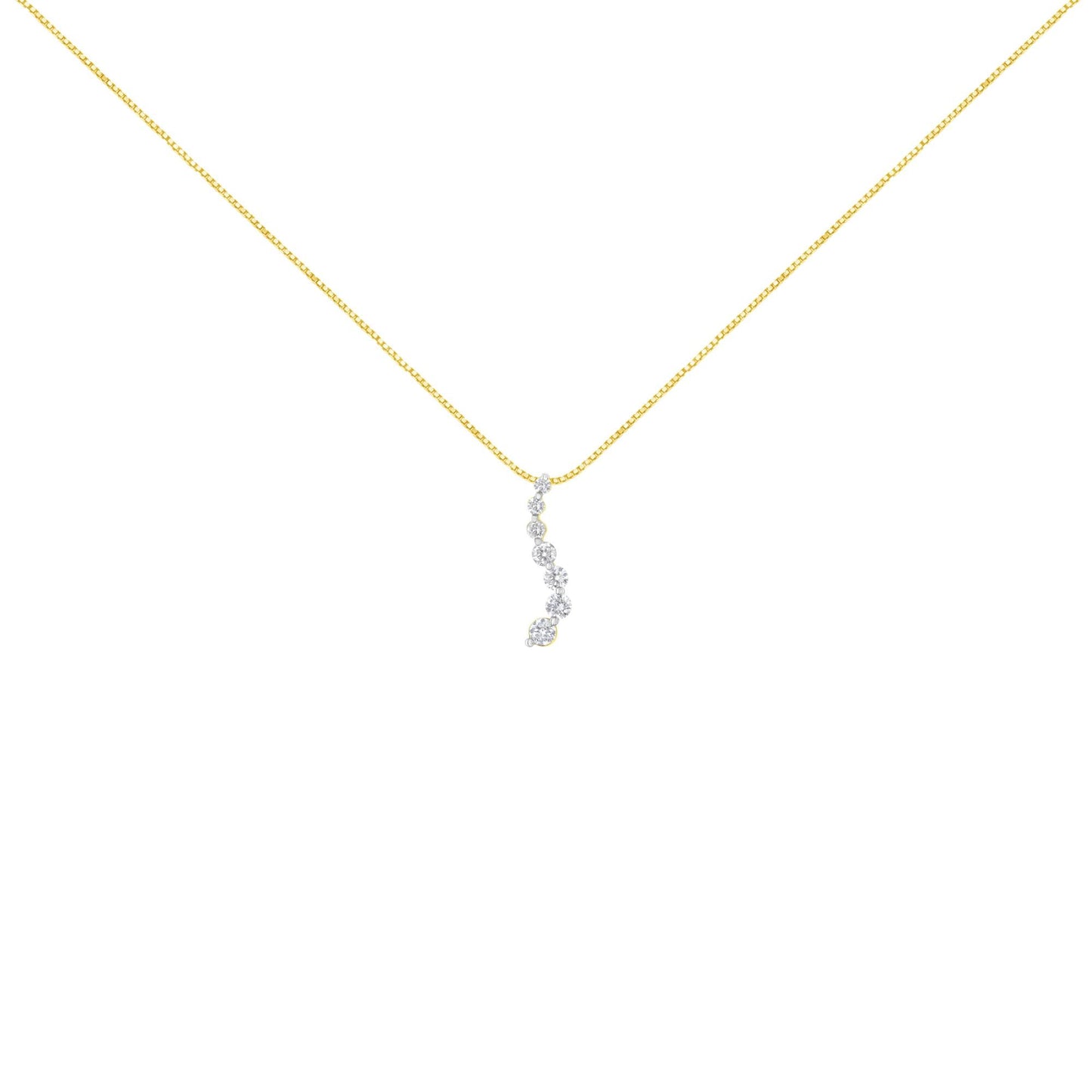 AGS Certified 14K Yellow Gold 2.0 Cttw Baguette and Brilliant Round-Cut Diamond Journey 18" Pendant Necklace (F-G Color, I1-I2 Clarity)-1