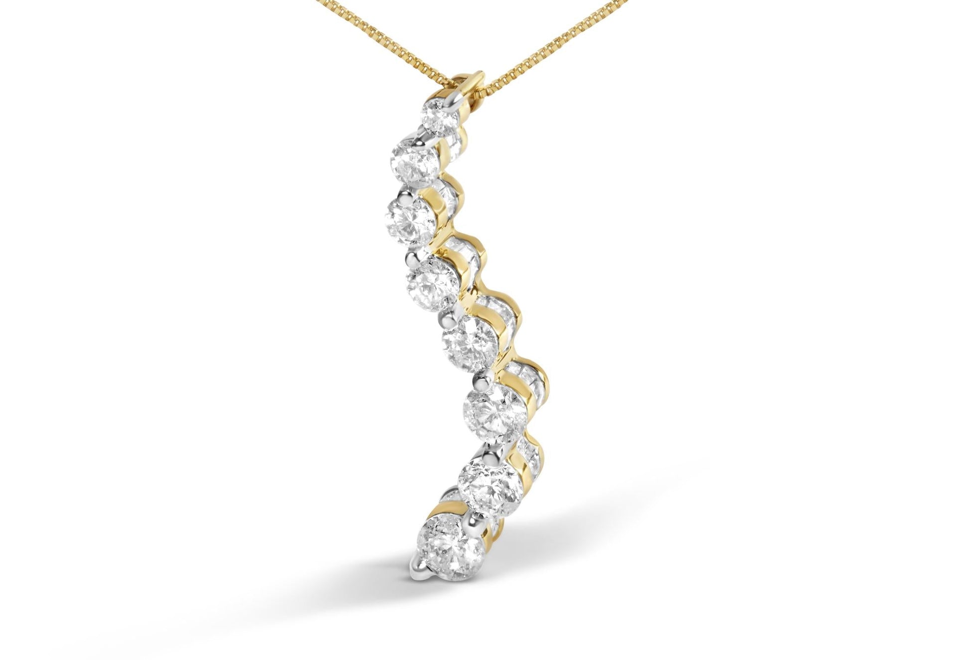 14k Yellow Gold 3.0 cttw Baguette and Brilliant Round-Cut Diamond Journey 18" Pendant Necklace (I-J Color, I2-I3 Clarity)-1