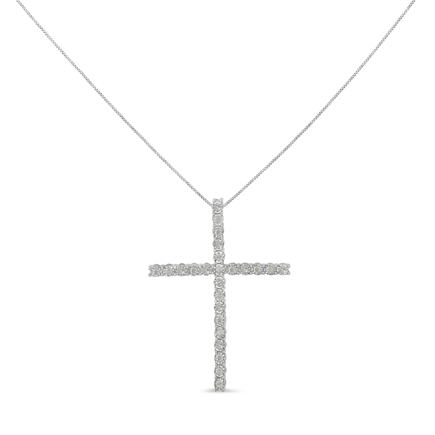 .925 Sterling Silver 1/2 Cttw Brilliant Cut Diamond Miracle-Set Cross 18" Unisex Pendant Necklace (I-J Color, I3 Clarity)-1
