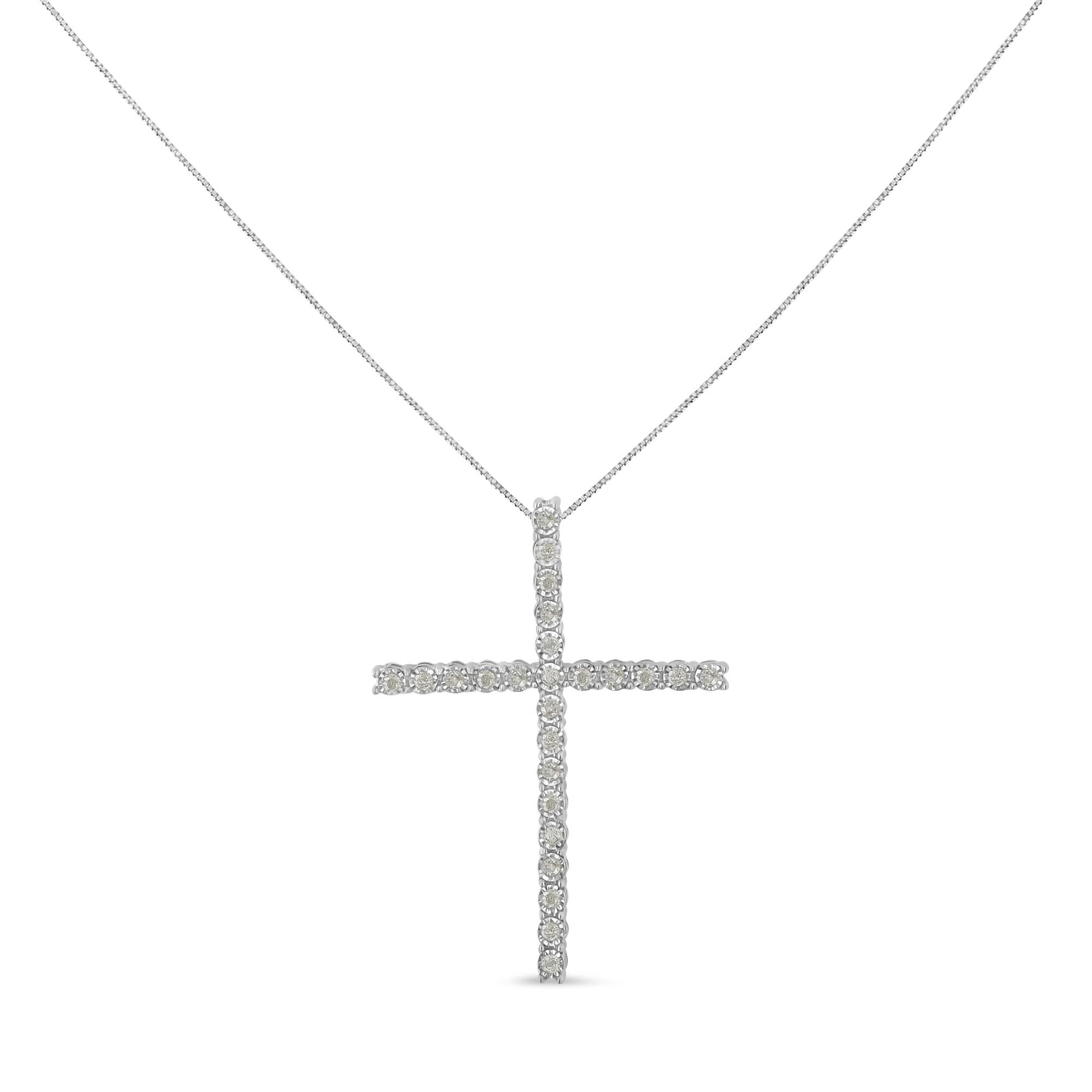 .925 Sterling Silver 1/2 Cttw Brilliant Cut Diamond Miracle-Set Cross 18" Unisex Pendant Necklace (I-J Color, I3 Clarity)-1