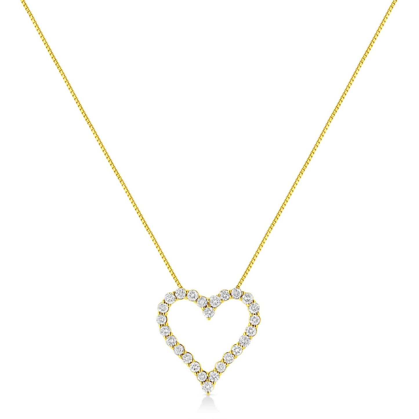 14K Yellow Gold Plated .925 Sterling Silver 2.00 Cttw Shared Prong-Set Round Brilliant-Cut Diamond Open Heart 18" Pendant Necklace (K-L Color, I2-I3 Clarity)-1