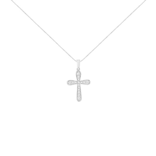 .925 Sterling Silver 1/4 Cttw Diamond Inlaid Cross 18" Pendant Necklace (I-J Color, I1-I2 Clarity)