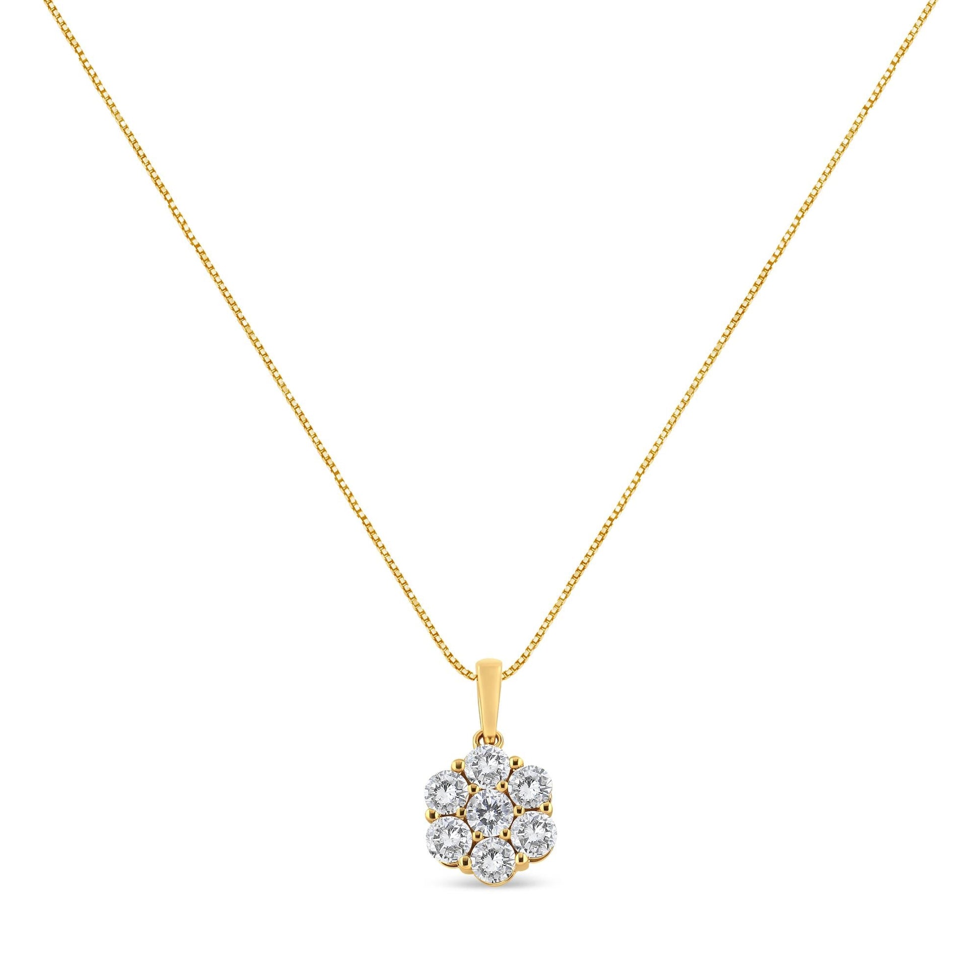 14K Yellow Gold 2.00 Cttw Brilliant Round-Cut Diamond 7 Stone Flower Cluster 18" Pendant Necklace (H-I Color, SI2-I1 Clarity)-1