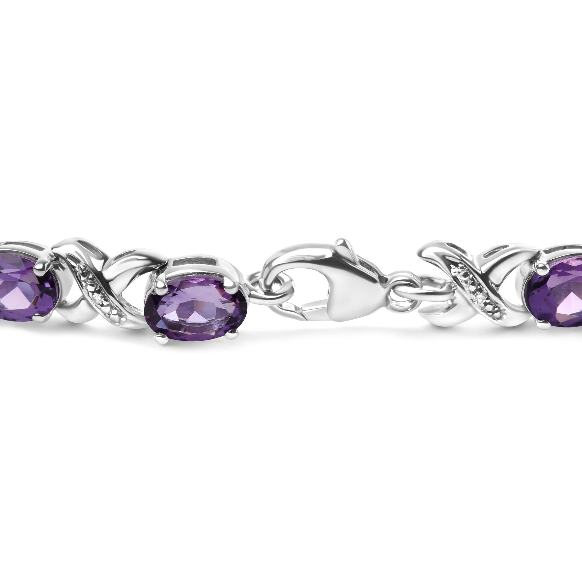 .925 Sterling Silver 7x5mm Oval Amethyst and Diamond Accent X-Link Bracelet (H-I Color, SI1-SI2 Clarity)  - Size 7"-1