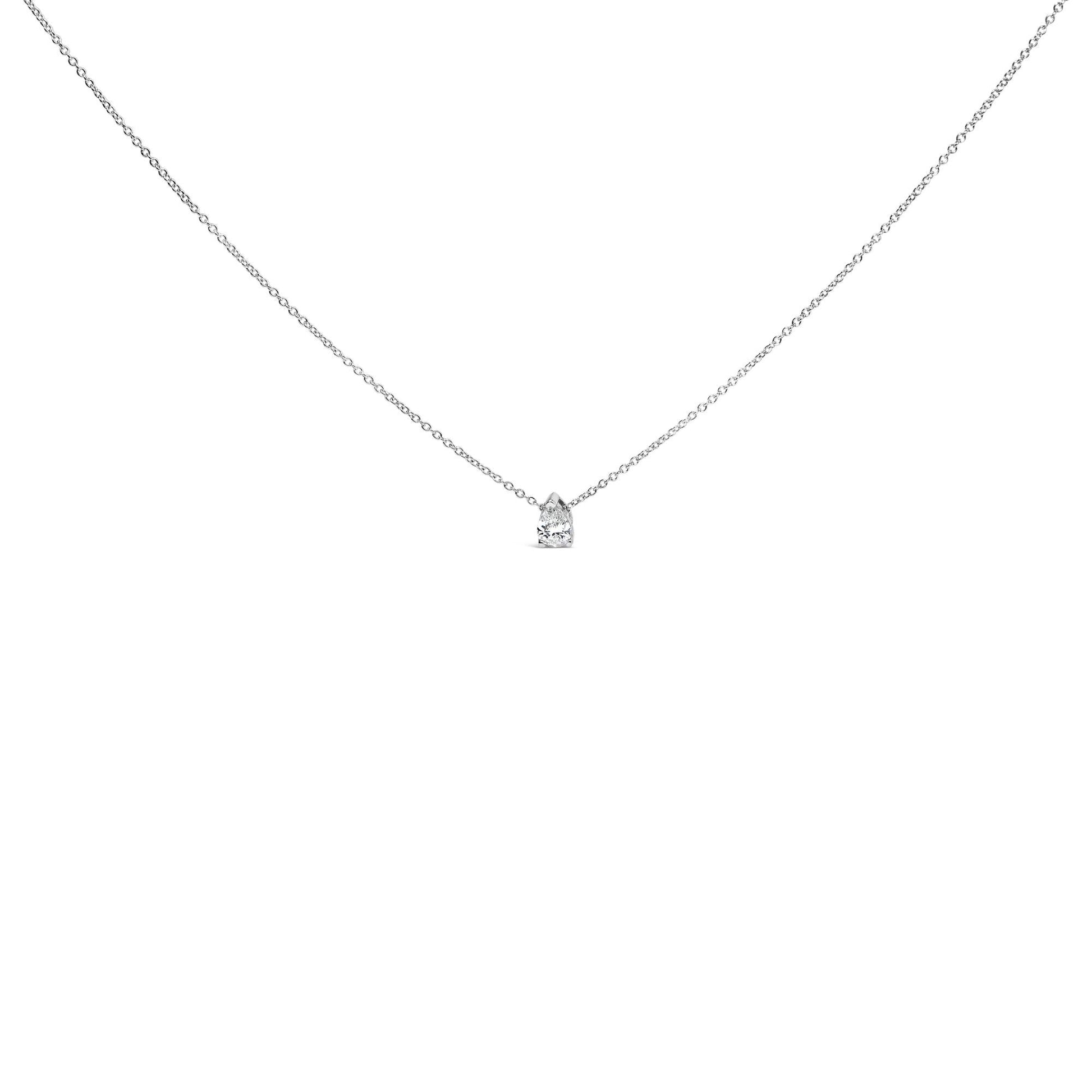14K White Gold 1/2 Cttw Pear Shape Lab-Grown Diamond 3-Prong Solitaire Pendant Necklace 18 Inch (F-G Color, VS2-SI1 Clarity)-1