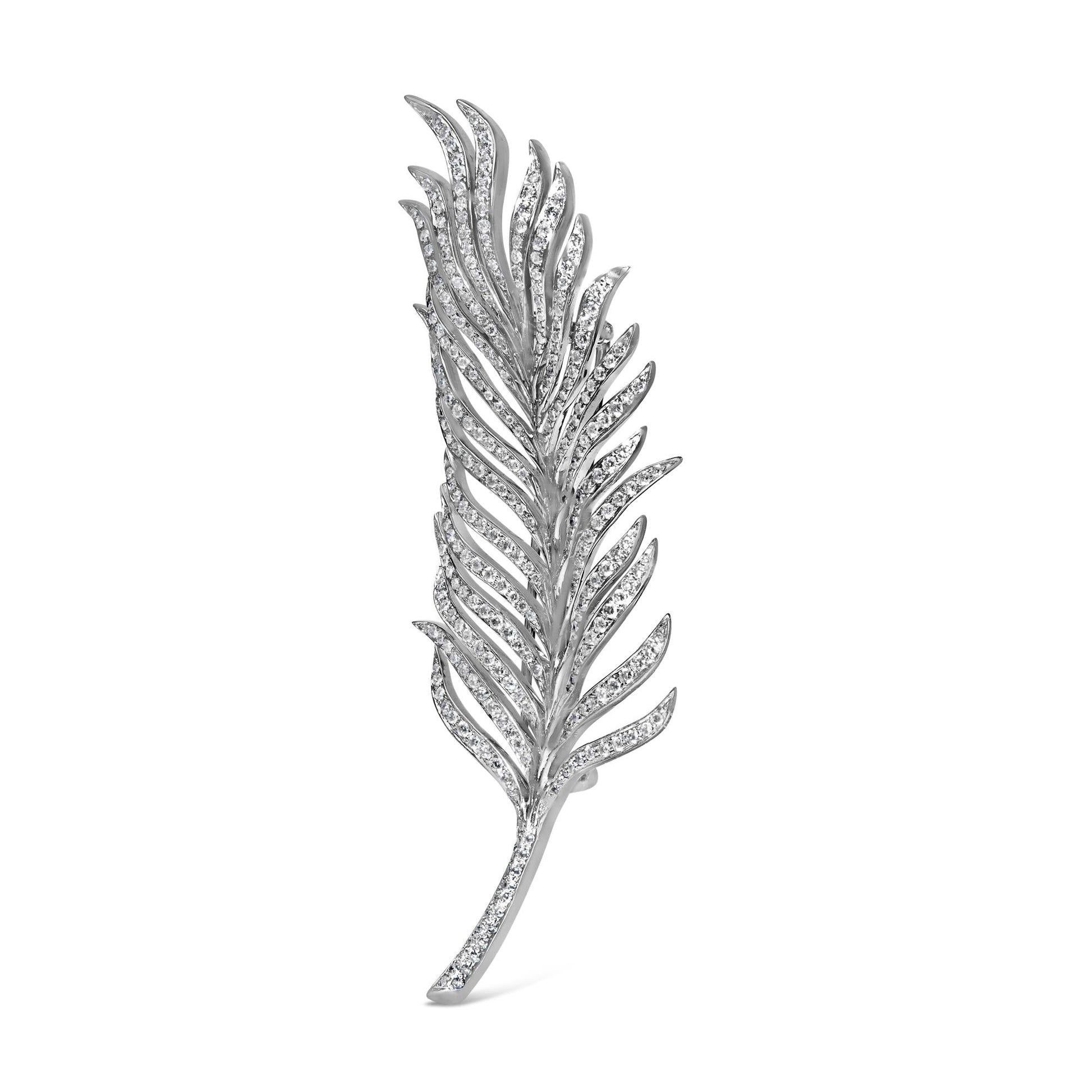 18K White Gold 2 7/8 Cttw Diamond Feather Brooch Pin (G-H Color, VS1-VS2 Clarity)-1