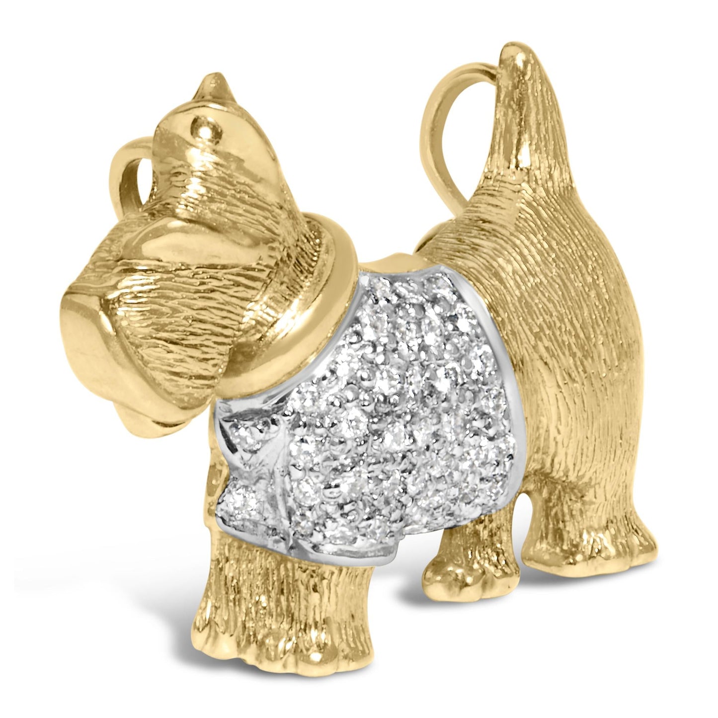 18K Yellow Gold1/3 Cttw Diamond Scottish Terrier Brooch Pin and Pendant with Satin Finish (G-H Color, VS2-SI1 Clarity) - NO CHAIN INCLUDED-1