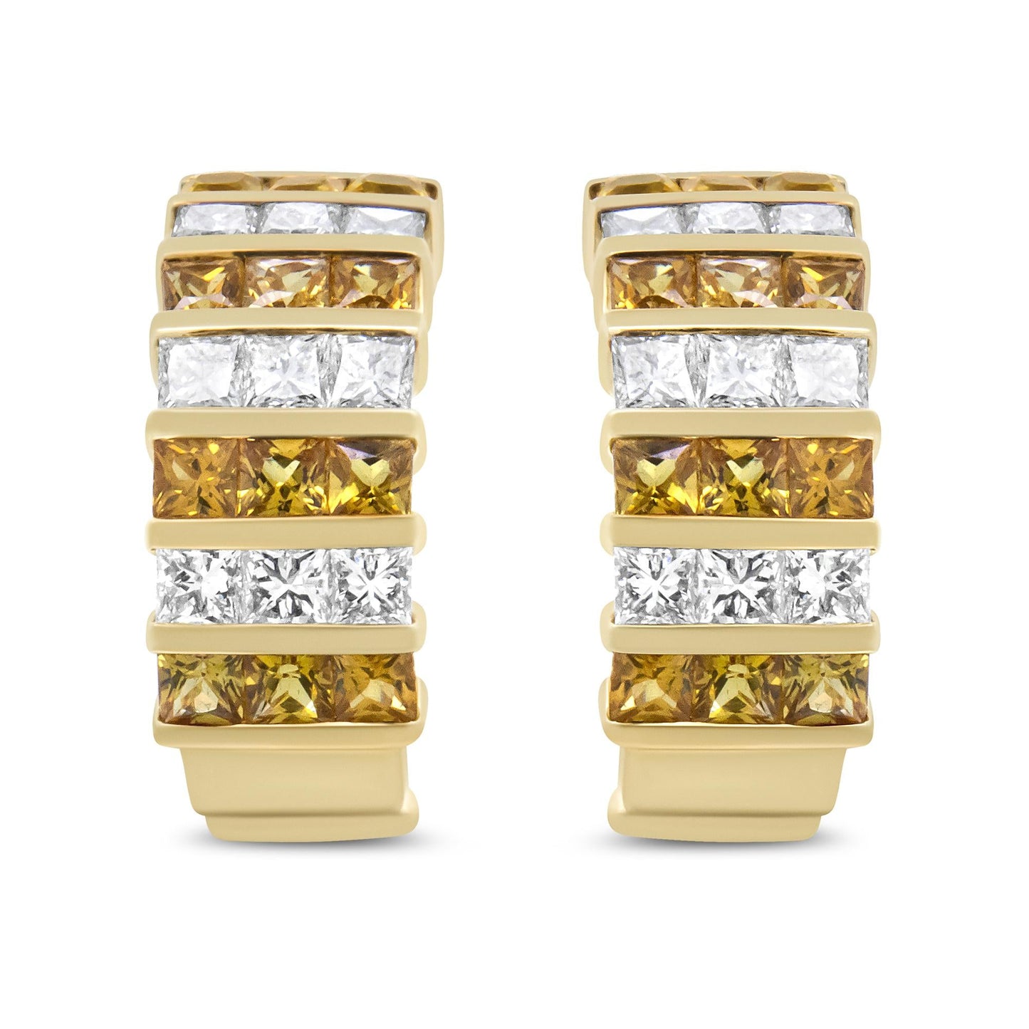 18K Yellow Gold 1 3/4 Cttw Invisible Set Princess Cut Diamond and 2.5mm Yellow Sapphire Huggie Hoop Earrings (F-G Color, VS1-VS2 Clarity)-1