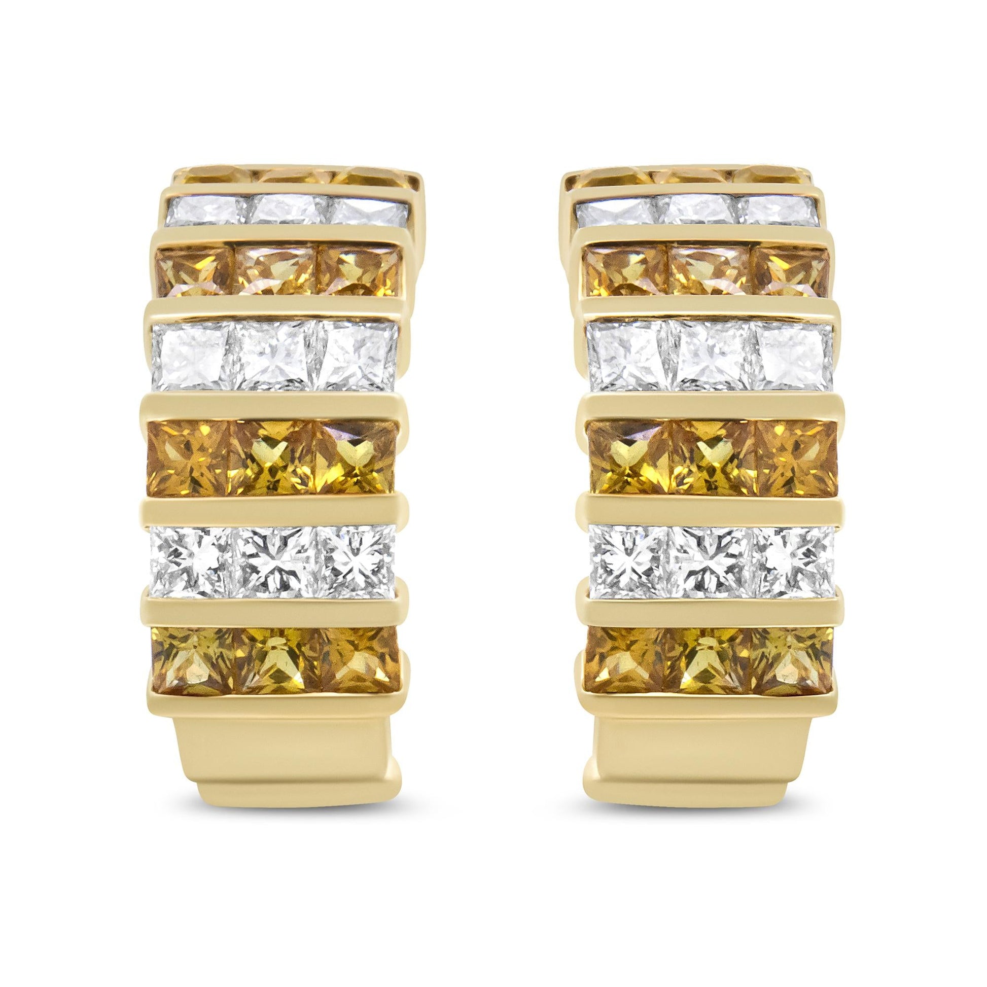 18K Yellow Gold 1 3/4 Cttw Invisible Set Princess Cut Diamond and 2.5mm Yellow Sapphire Huggie Hoop Earrings (F-G Color, VS1-VS2 Clarity)-1