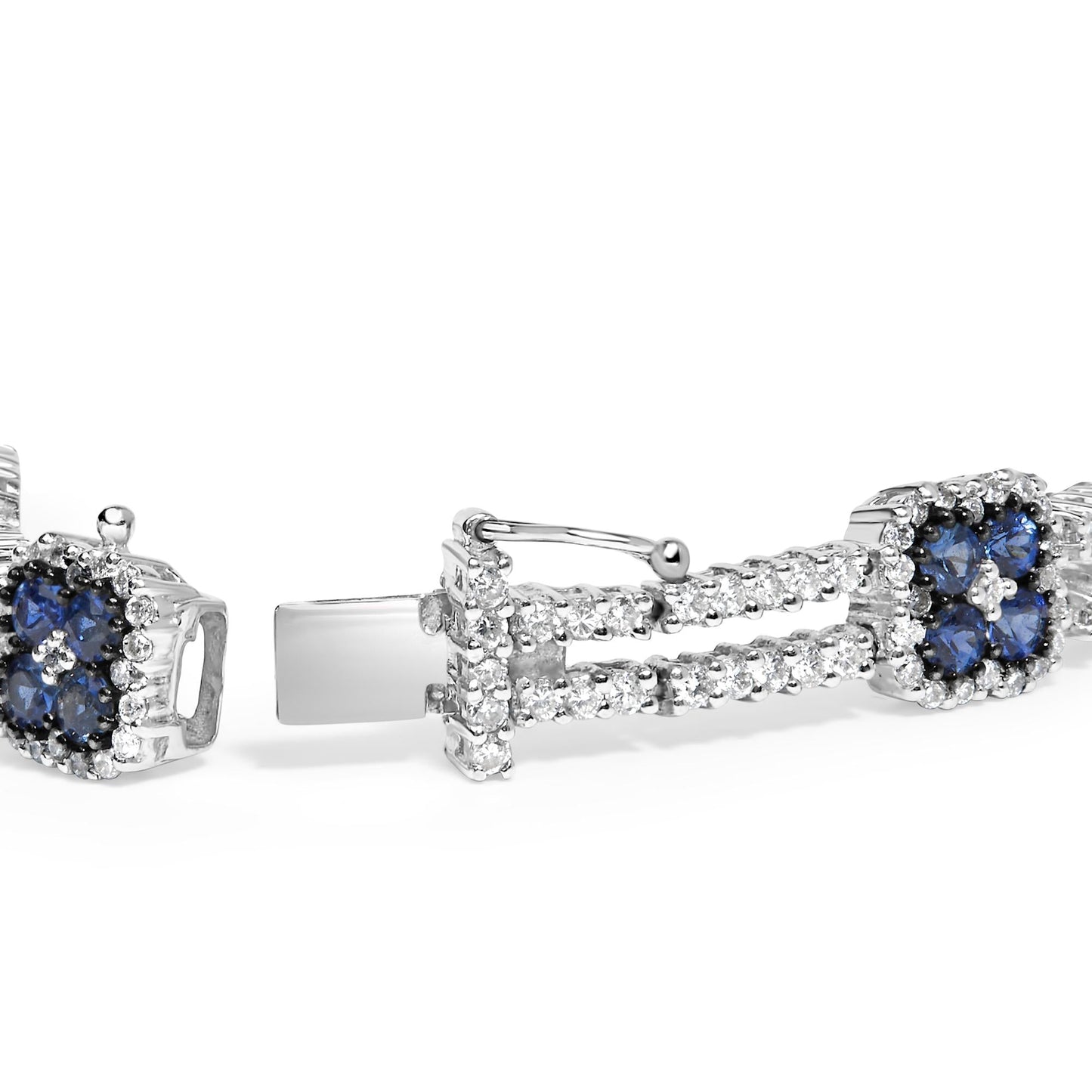 18K White Gold 2 3/4 Cttw Diamond and 3x3MM Sapphire Double Row Link Bracelet (G-H Color, VS1-VS2 Clarity) - 7" Inches-1