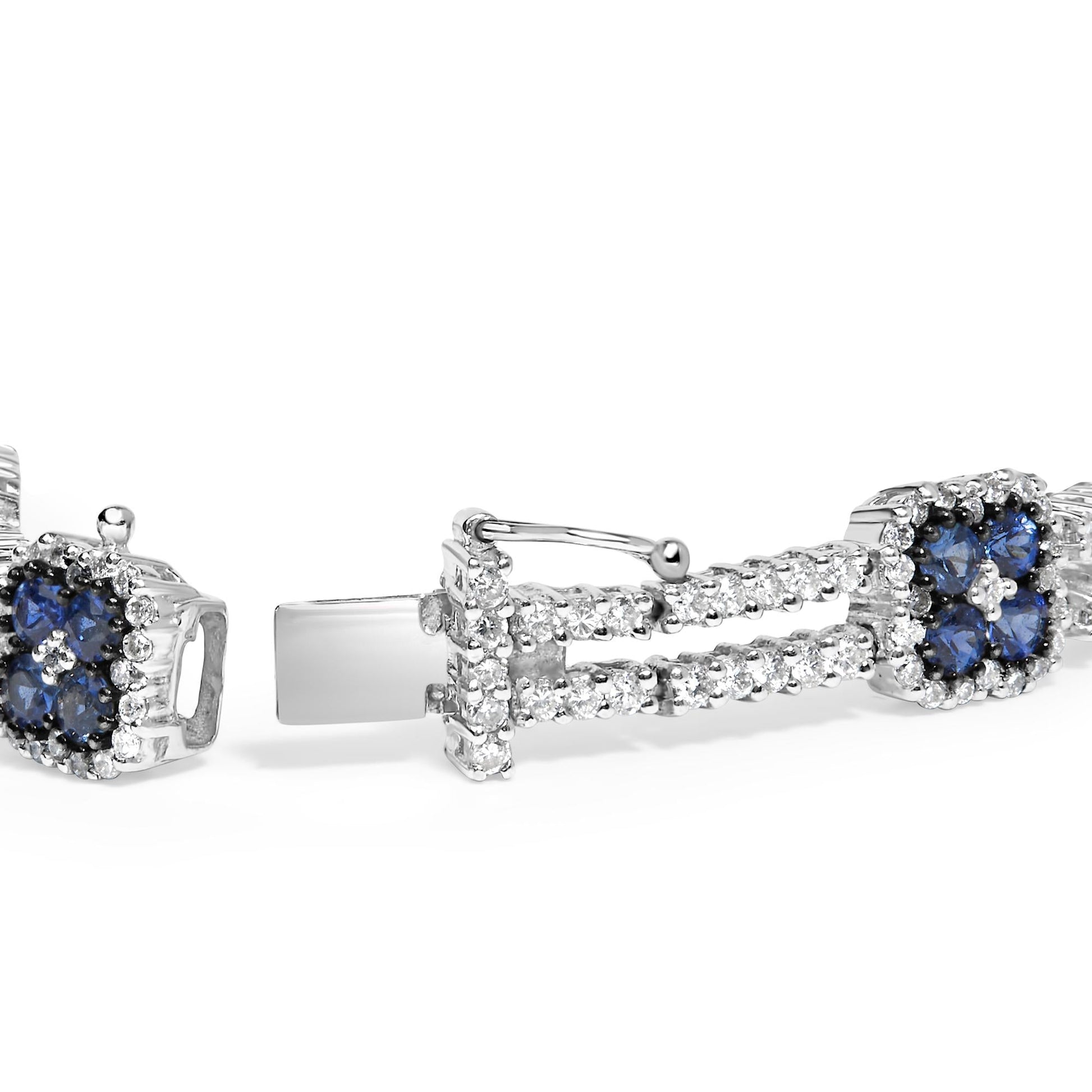 18K White Gold 2 3/4 Cttw Diamond and 3x3MM Sapphire Double Row Link Bracelet (G-H Color, VS1-VS2 Clarity) - 7" Inches-1
