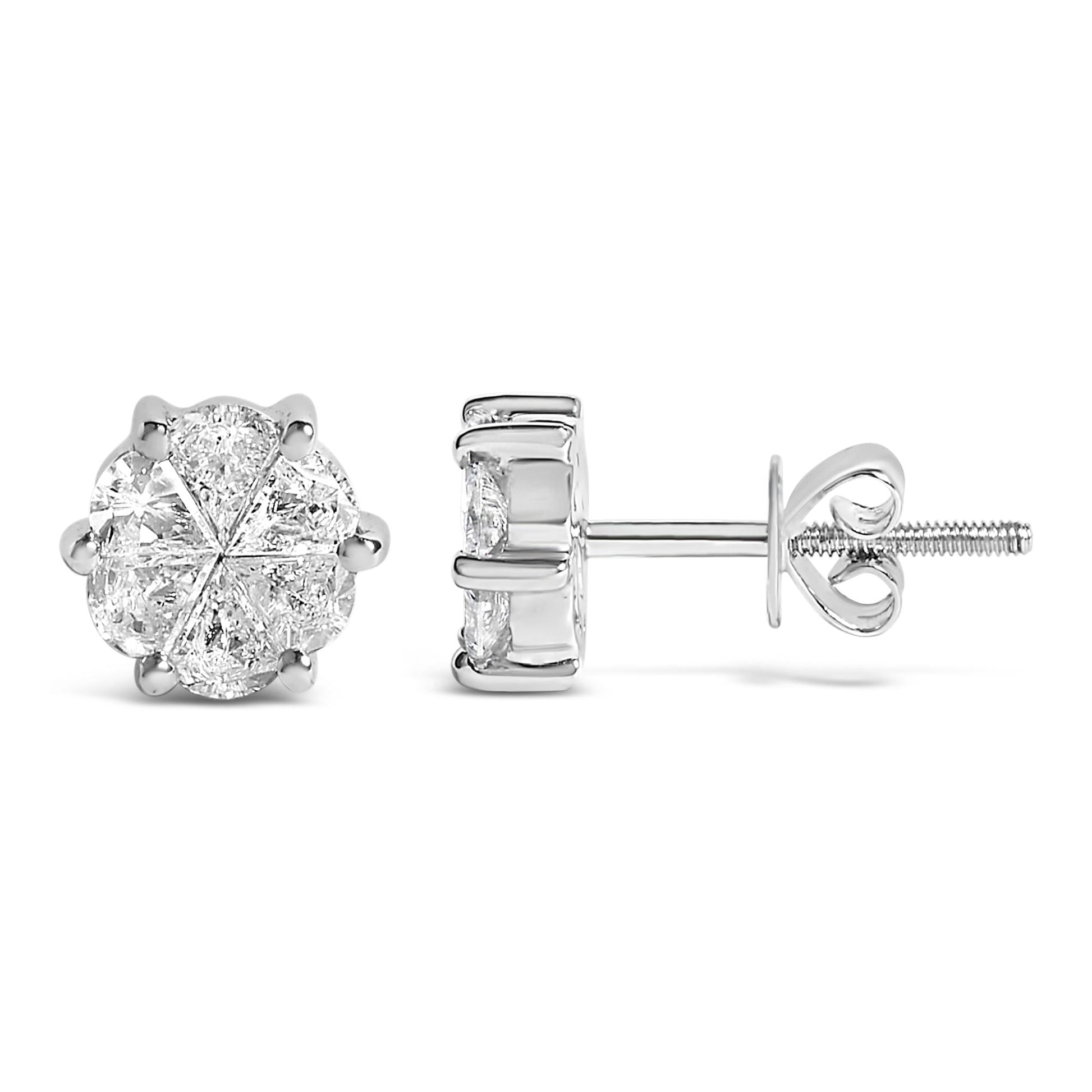 14K White Gold 1.00 Cttw Pie Cut Diamond Solitaire Style Stud Earring (H-I Color, SI1-SI2 Clarity)-2