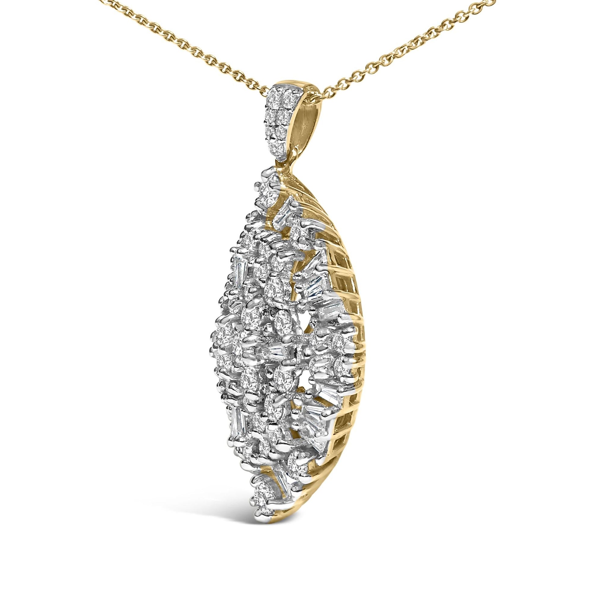 14K White and Yellow Gold 2.00 Cttw Diamond Cluster Pear Shaped Pendant Necklace (G-H Color, SI2-I1 Clarity) -20" Inches-2