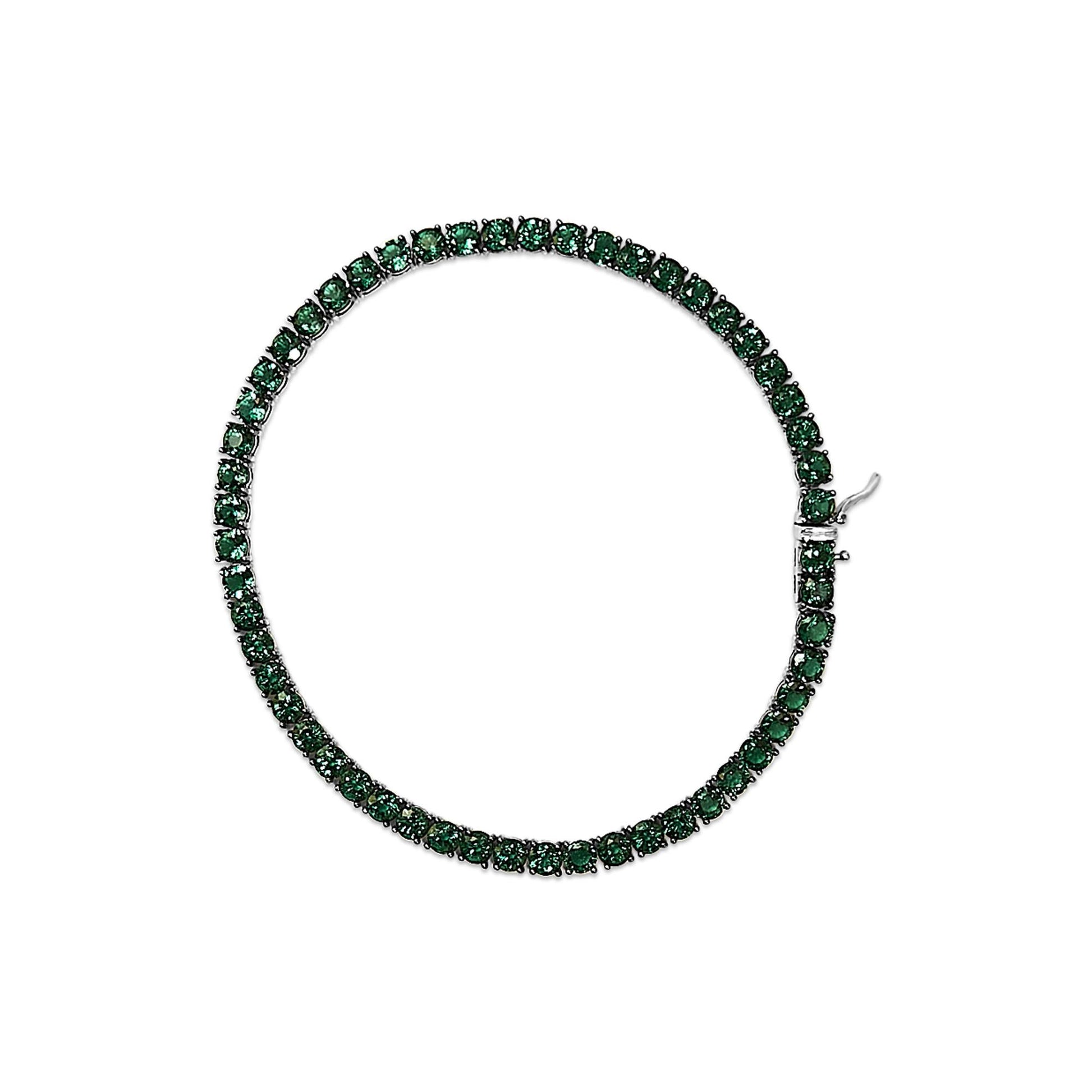 Men's .925 Sterling Silver Created Green Emerald Tennis Bracelet - 8.5" Inches-2