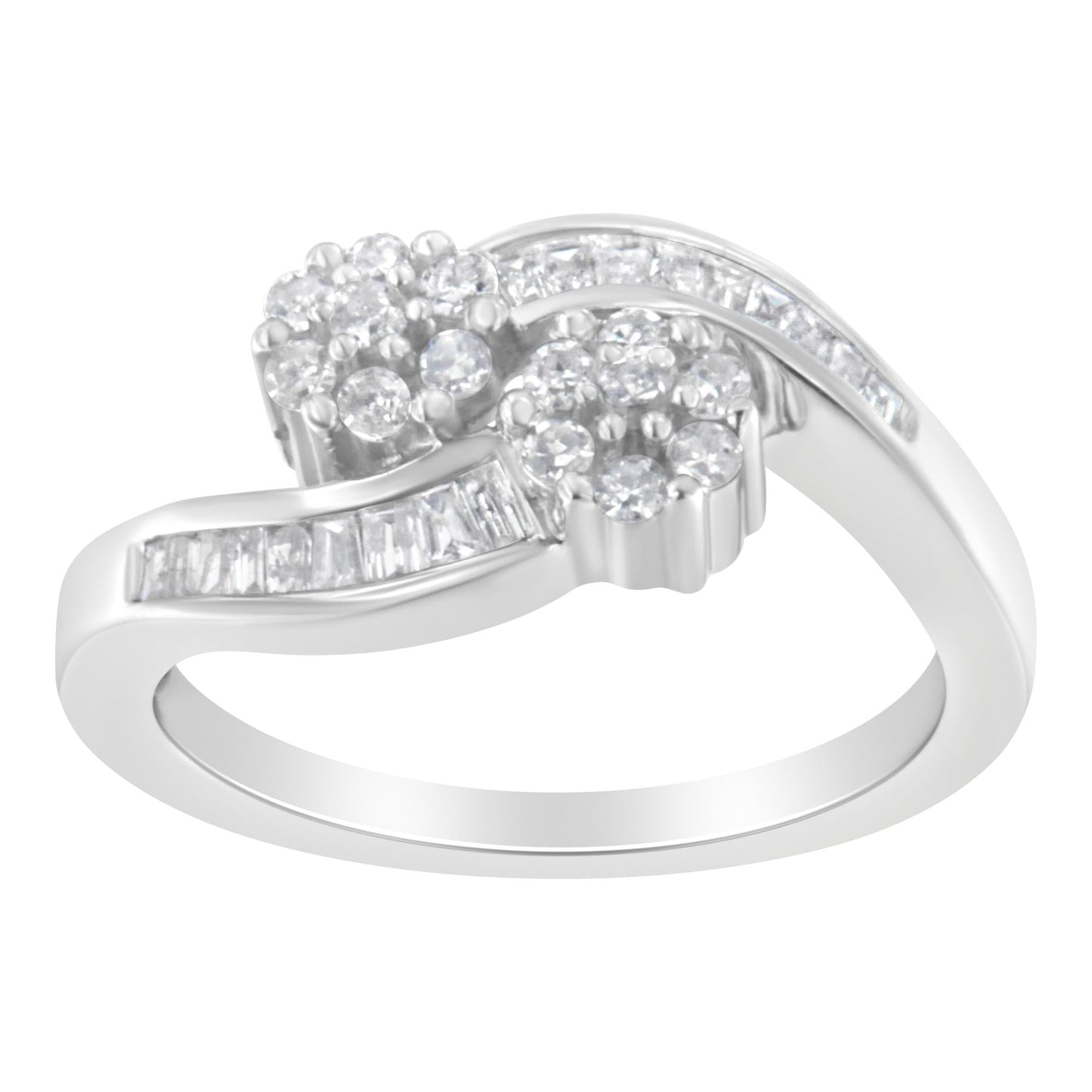 14K White Gold Round and Baguette Diamond Bypass Ring (1/2 cttw, H-I Color, I1-I2 Clarity)-2