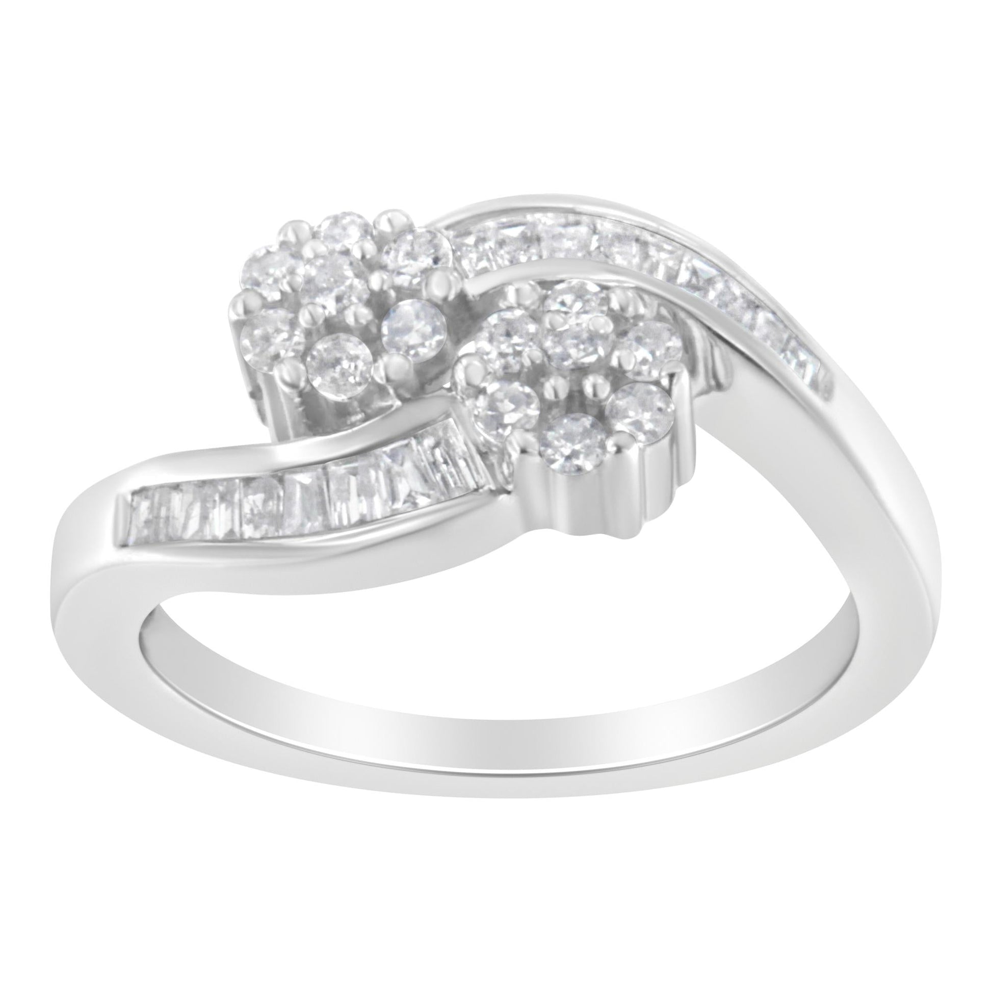 14K White Gold Round and Baguette Diamond Bypass Ring (1/2 cttw, H-I Color, I1-I2 Clarity)-2