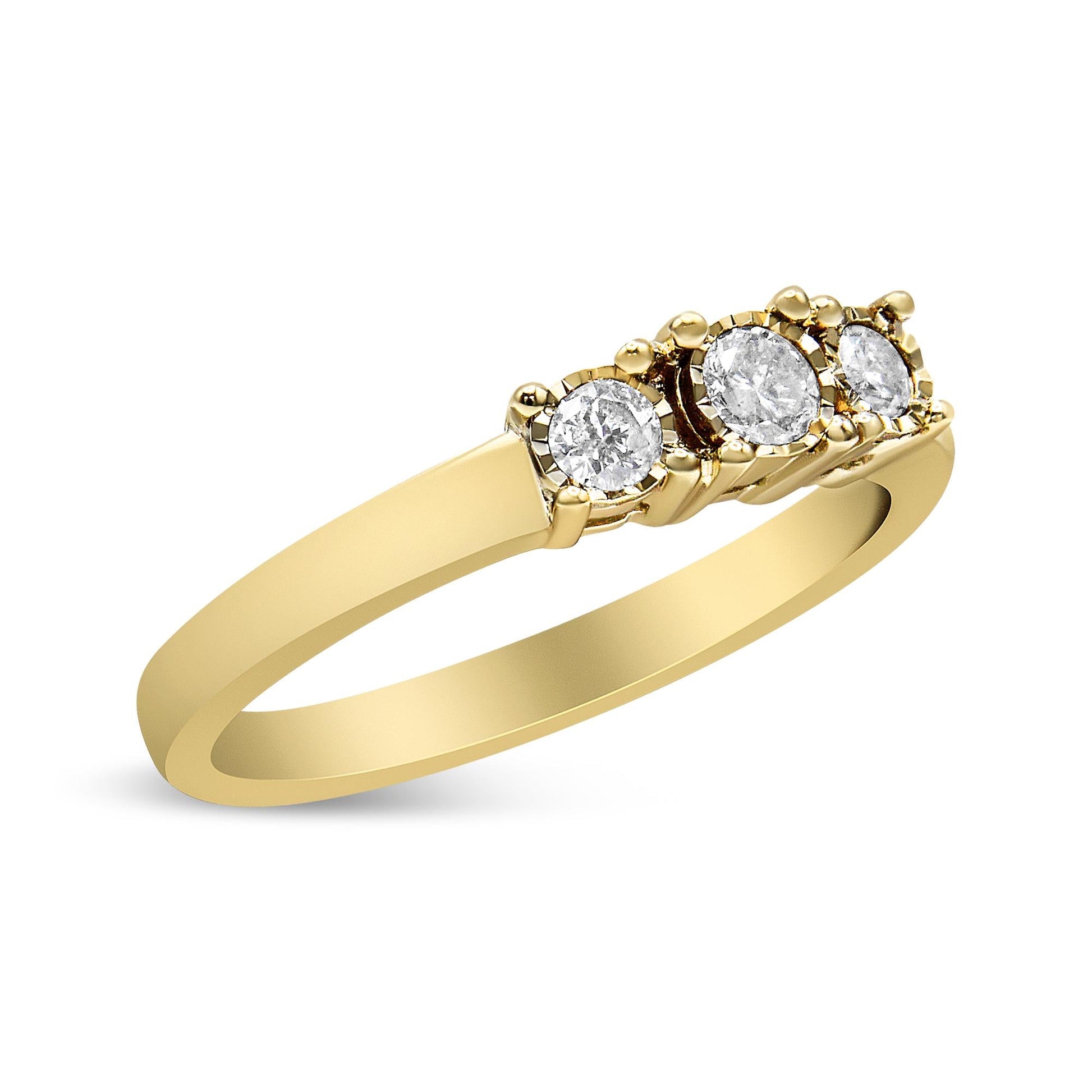 14K Yellow Gold Plated .925 Sterling Silver 1/4 Cttw Diamond 3 Stone Illusion Plate Ring (J-K Color, I1-I2 Clarity)-2