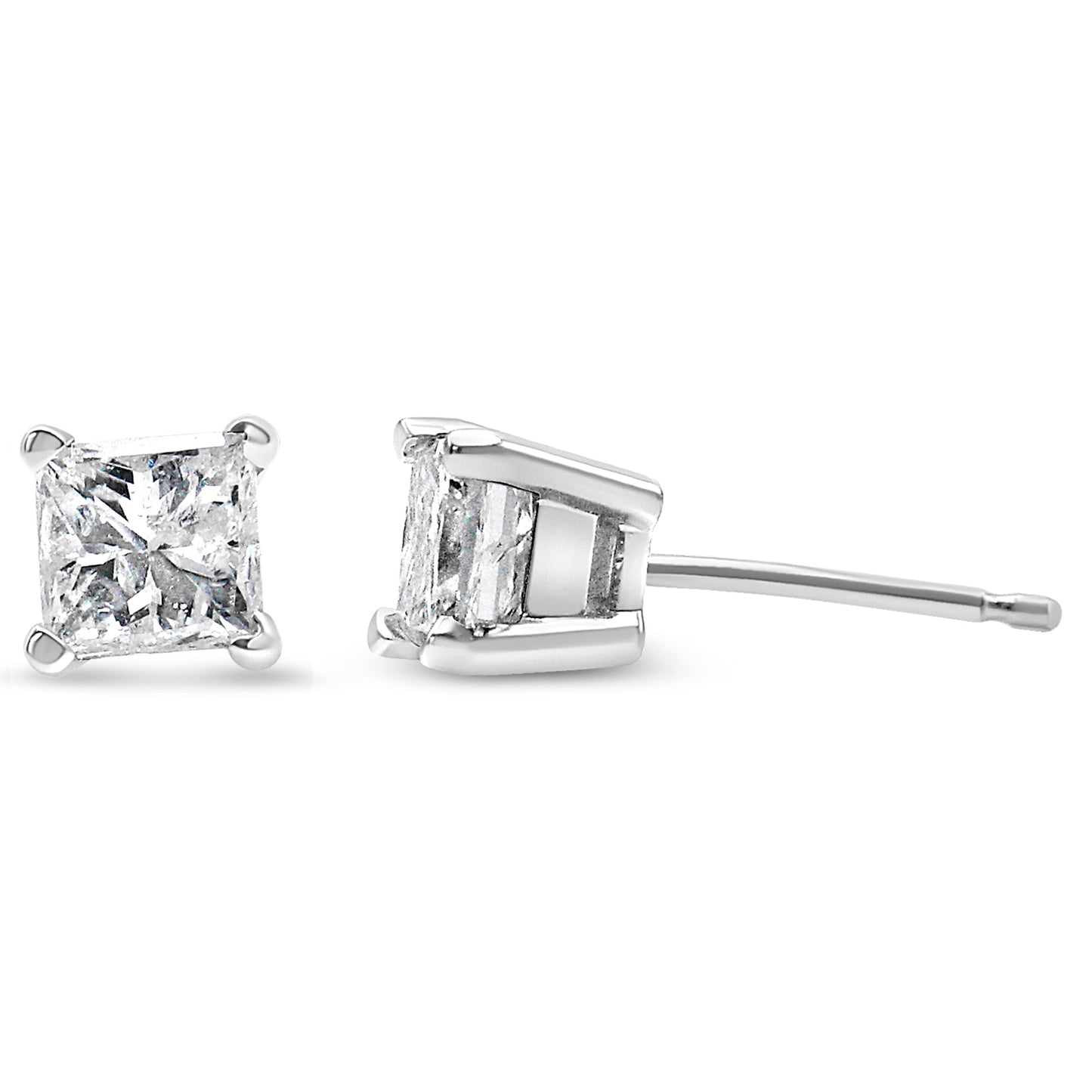 14K White Gold 1.00 Cttw Princess-Cut Square Near Colorless Diamond Classic 4-Prong Solitaire Stud Earrings (J-K Color, I1-I2 Clarity)-2