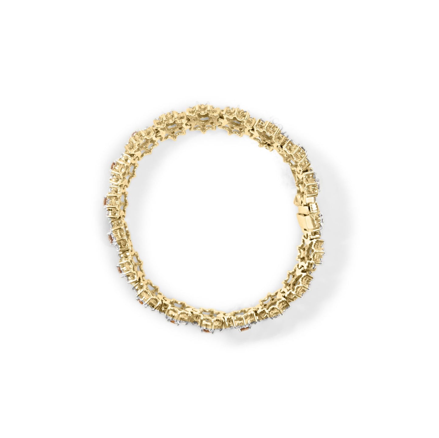 14K Yellow Gold 8.00 Cttw Champagne Diamond Floral Cluster Halo Link Bracelet (H-I Color, I1-I2 Clarity)-2