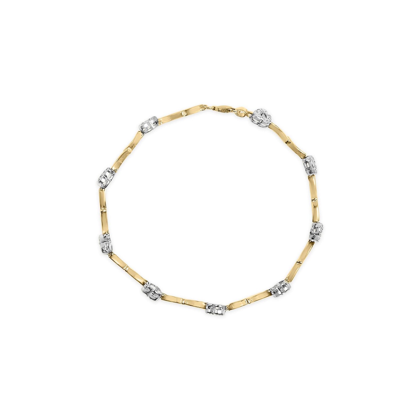 10k Two-Tone Gold 1/3 Cttw Diamond Pave Set Heart S-Link 7.25" Bracelet (I-J Color, I2-I3 Clarity)-2