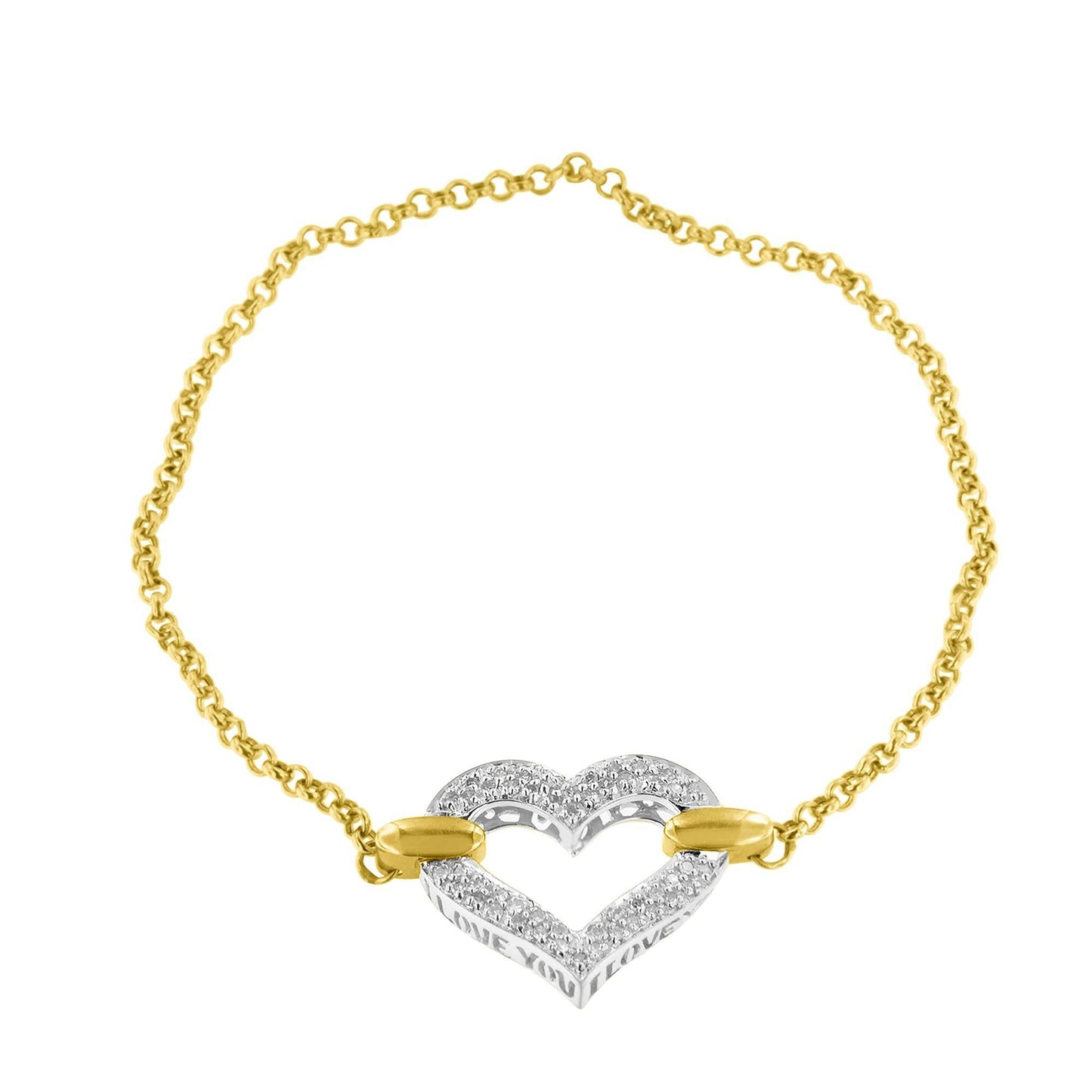 10K Two Tone Gold 1/4 Cttw Diamond Encrusted Heart Charm 7" Bracelet (H-I Color, I1-I2 Clarity)-2