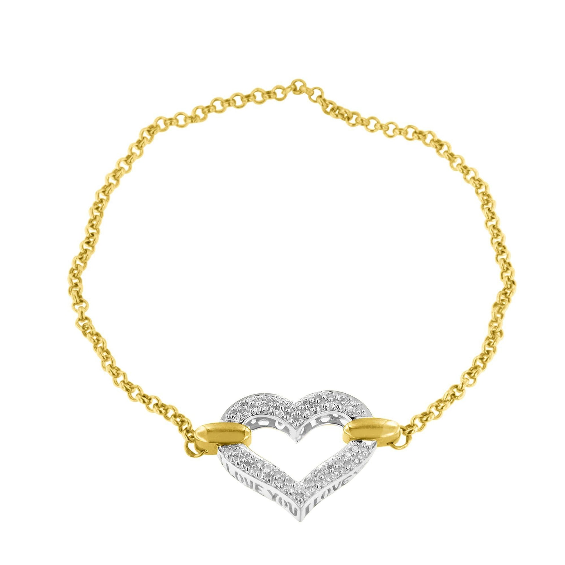 10K Two Tone Gold 1/4 Cttw Diamond Encrusted Heart Charm 7" Bracelet (H-I Color, I1-I2 Clarity)-2