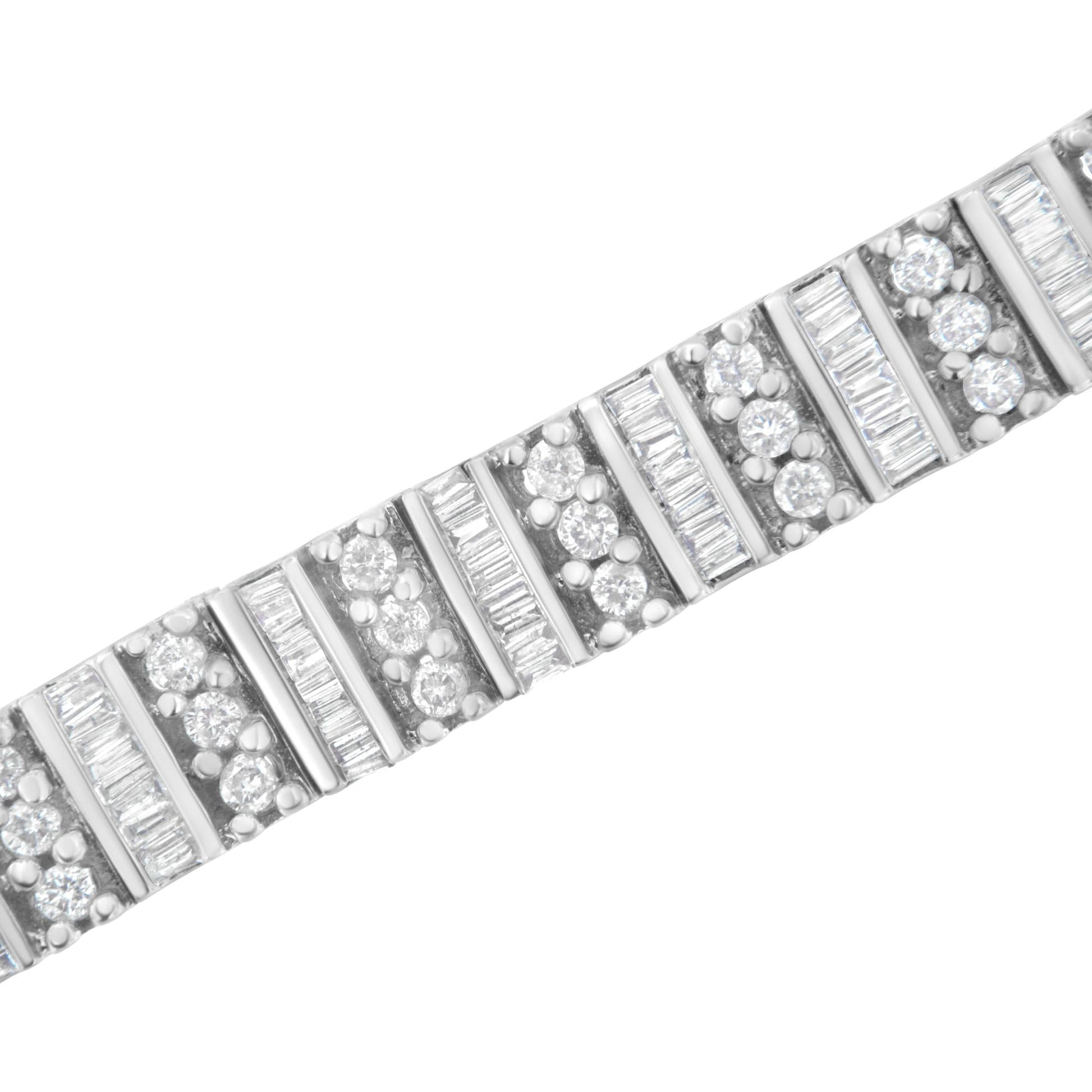 14K White Gold 4 7/8 cttw Baguette & Round Brilliant-Cut Diamond Channel- & Prong-Set Tennis Bracelet (I-J Color, I1-I2 Clarity) - Size 7.25"-2