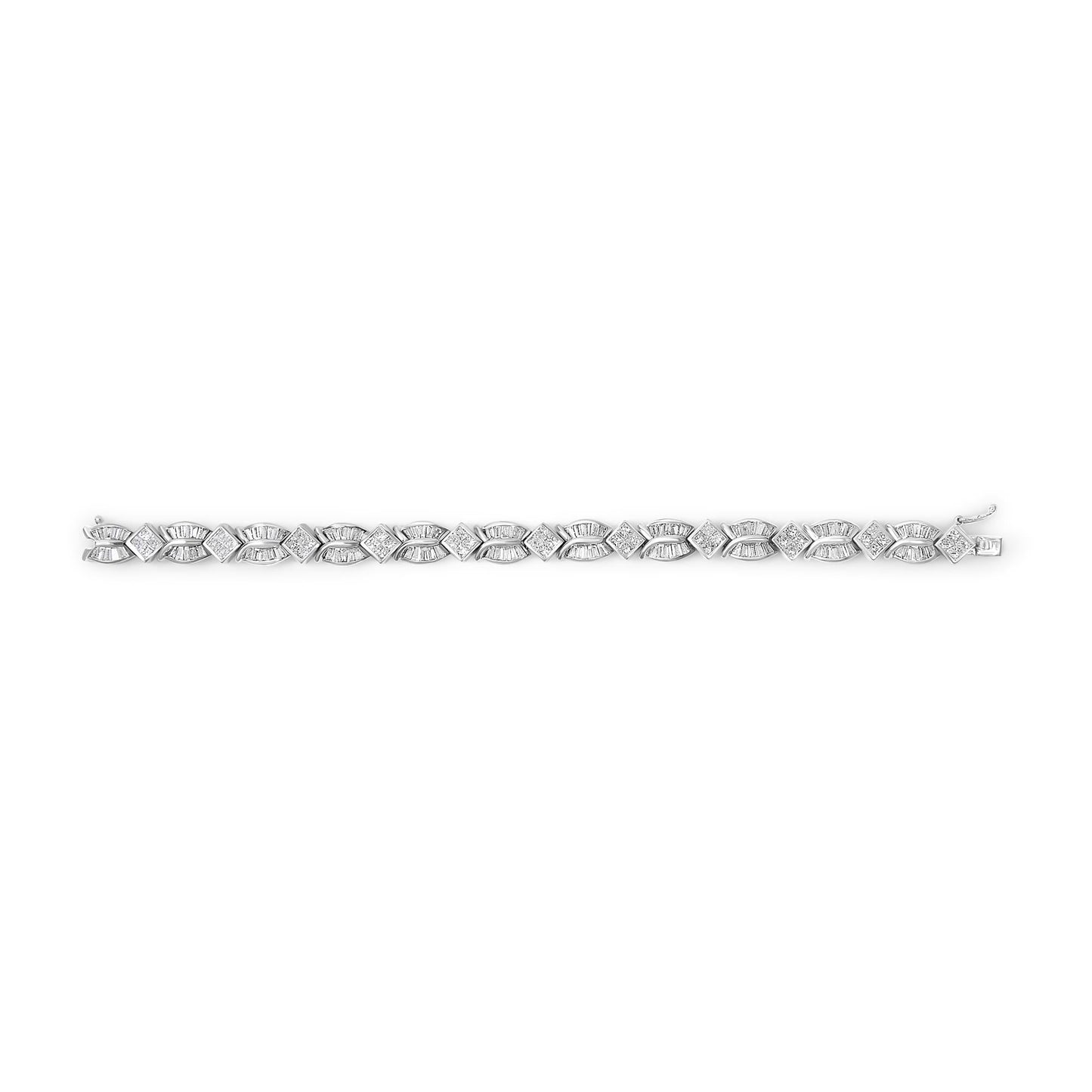 14K White Gold 8 5/8ct Cttw Princess and Baguette Diamond Geometric Twist Link Bracelet (G-H Color, VS1-VS2 Clarity) - 7"